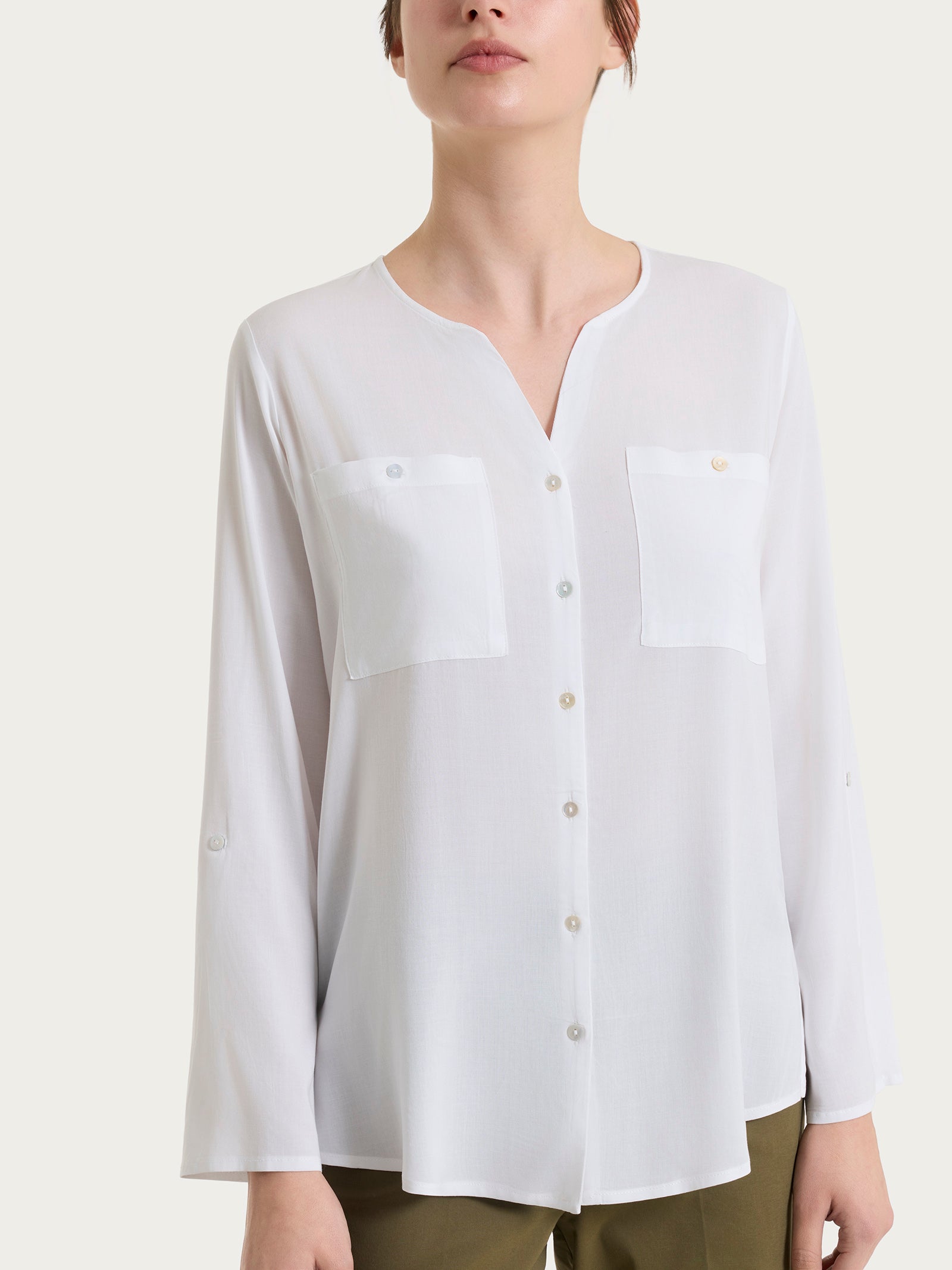 Ragno Voile Stretch Camicia donna Bianco manica risvoltabile