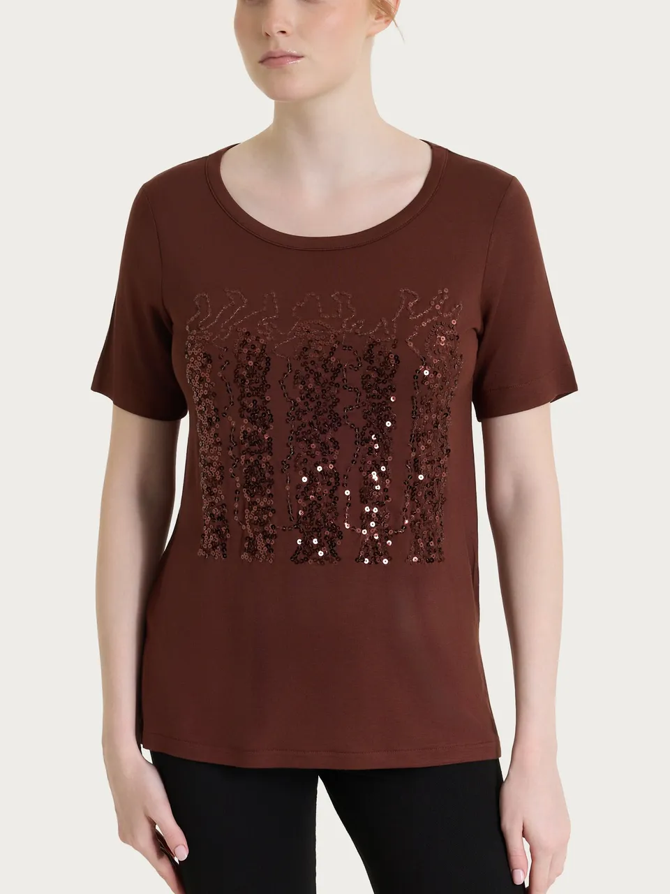 Ragno Viscosa Summer maglietta paillettes marrone Chocolate