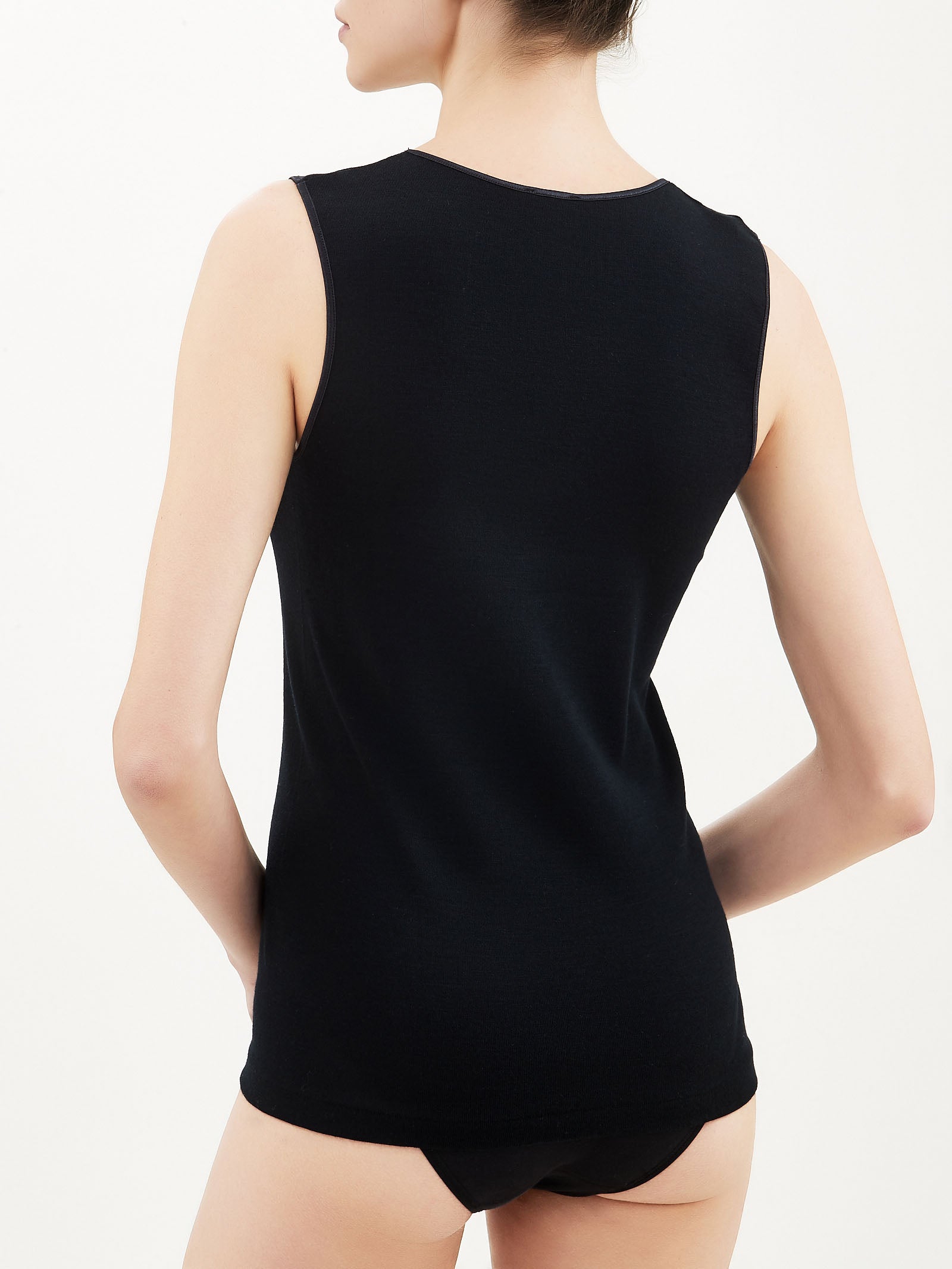 Ragno Pura Lana canottiera donna Nero spalla larga pizzo