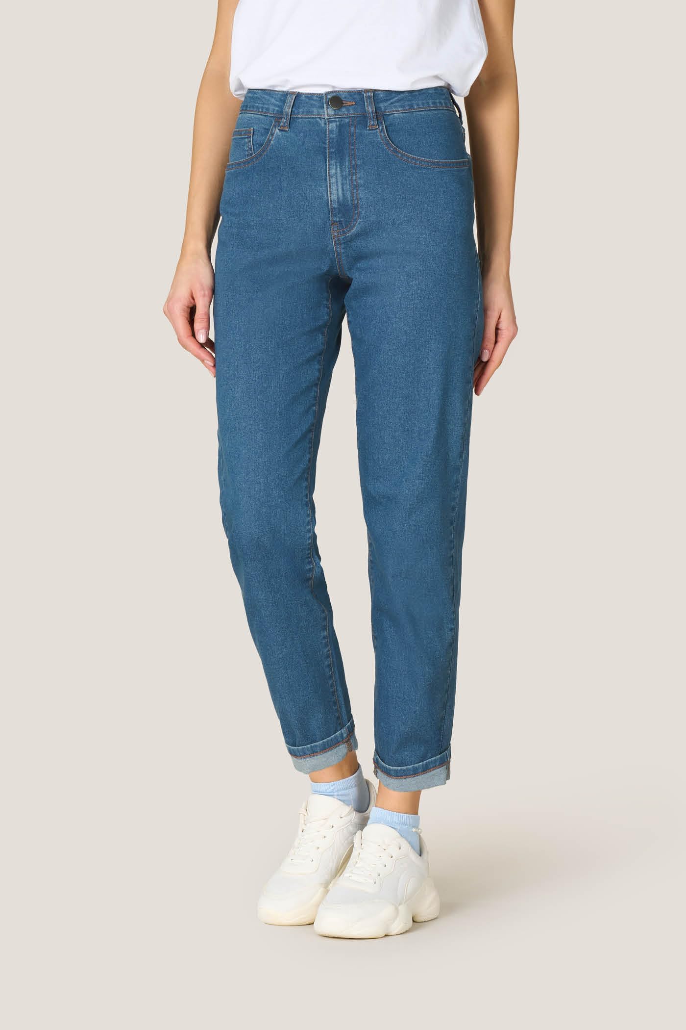 Goldenpoint Straight jeans donna denim bottone zip passanti