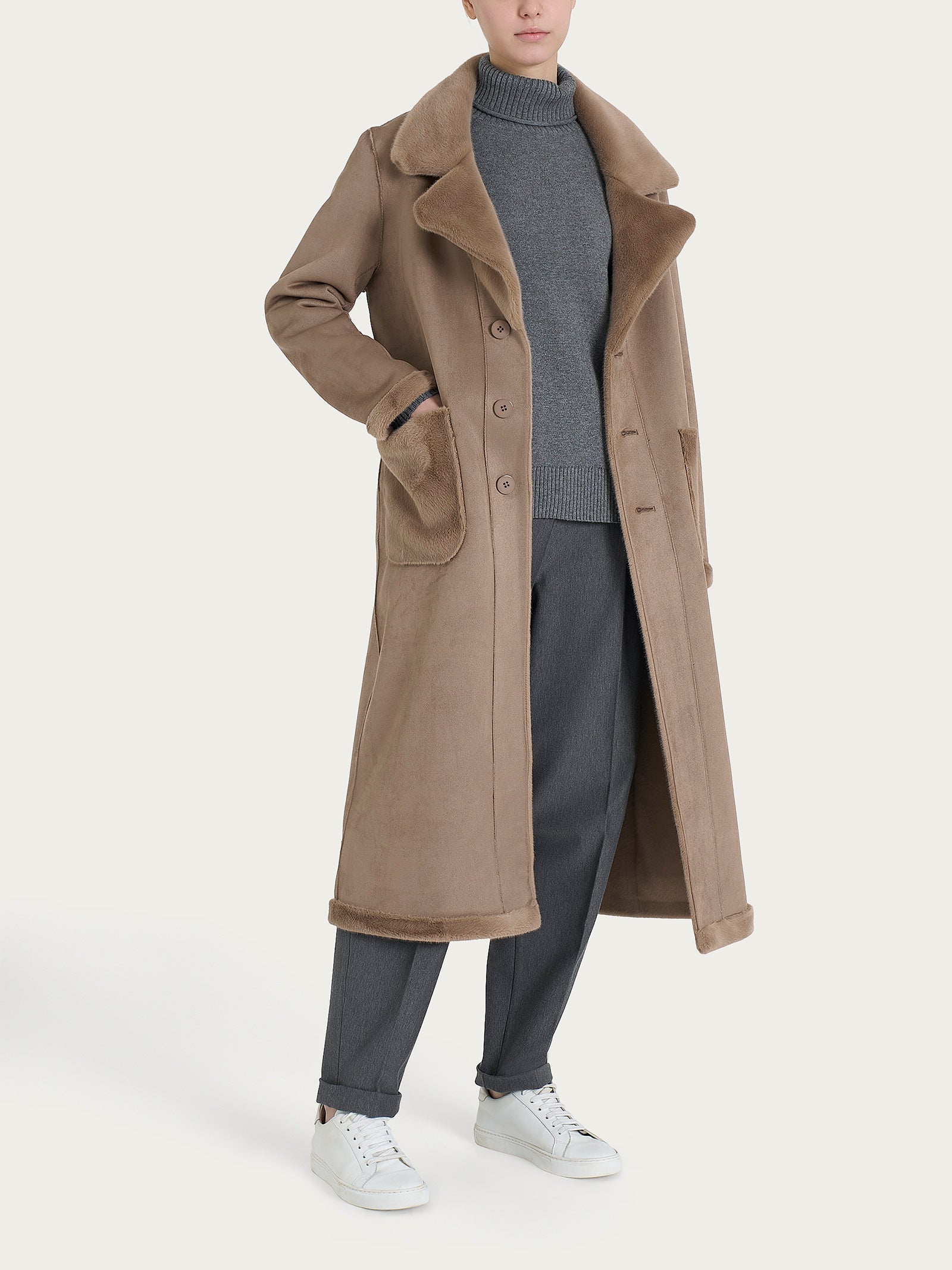 Ragno cappotto lungo double-face Vegan Shearling marrone