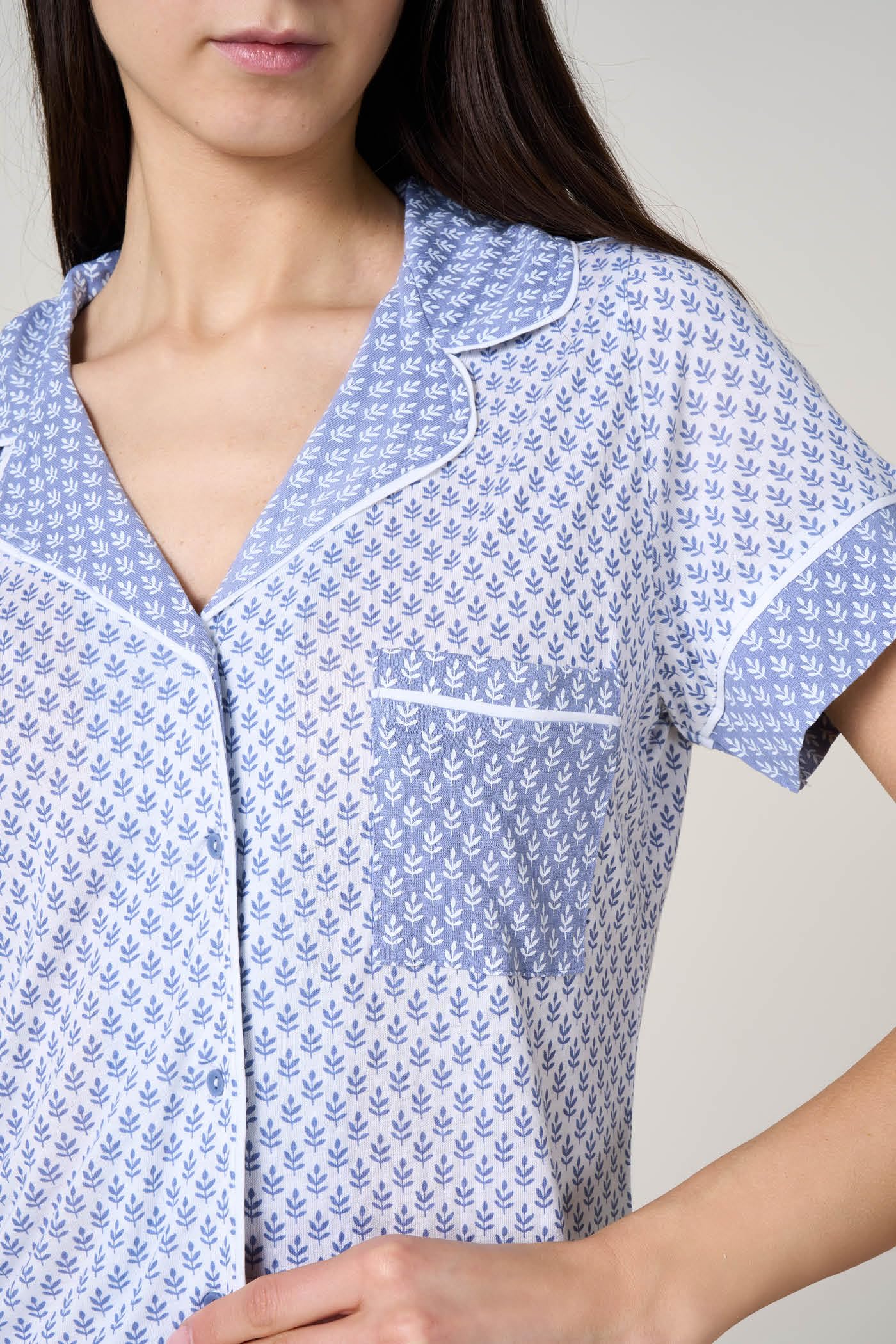 Goldenpoint Leaves Pigiama Lungo Abbottonato Donna