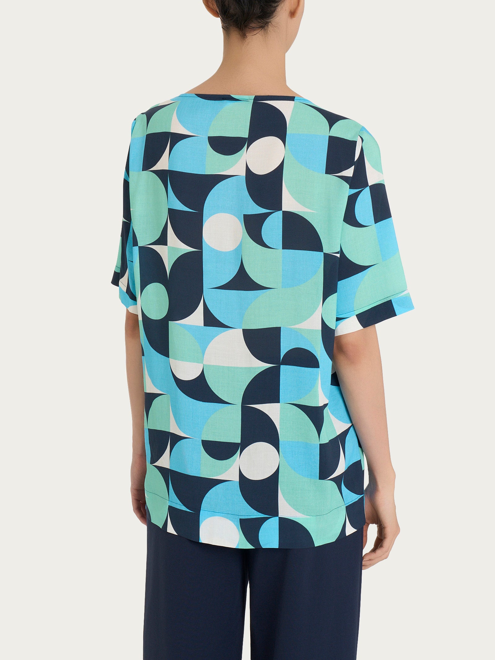 Ragno EcoSeta Blusa Girocollo Viscosa Pool Blue