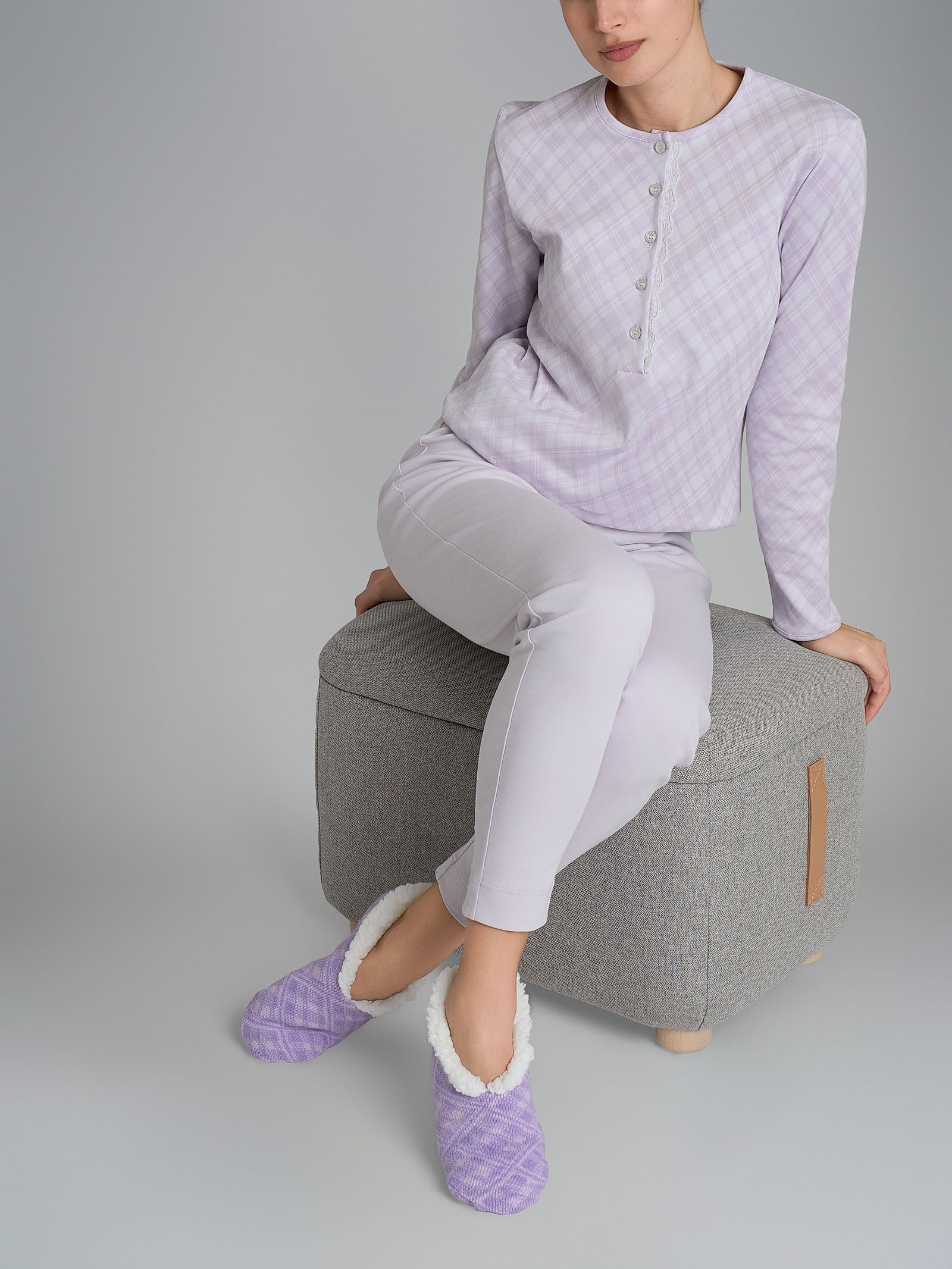 Ragno Sweet Emotion pigiama lungo serafino cotone Lavender Blue
