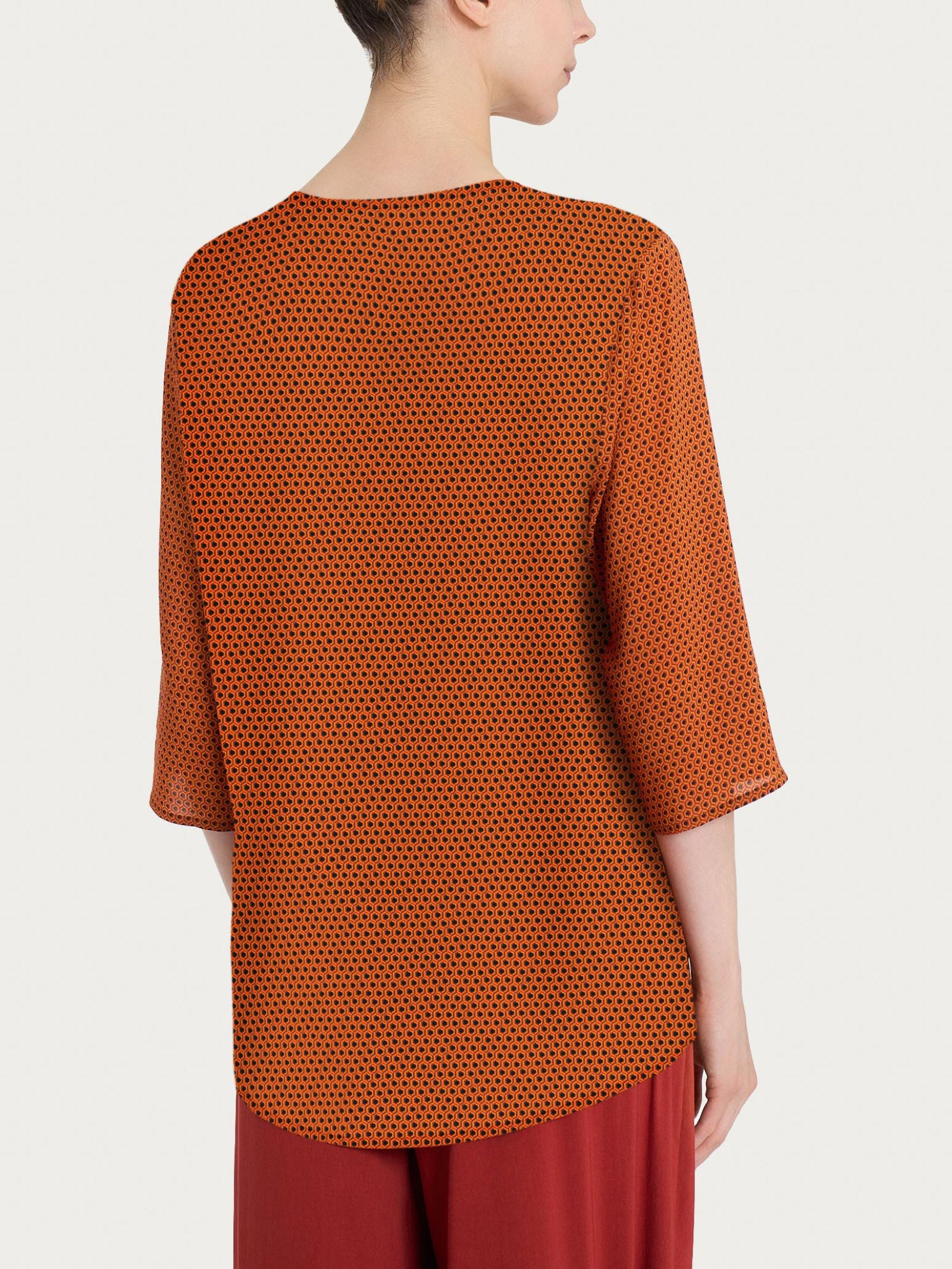 Ragno EcoSeta blusa scollo V Fant. Red Ochre fluida
