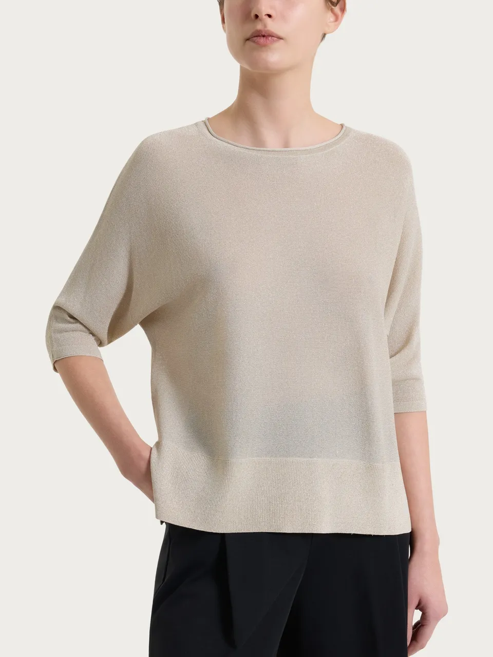 Ragno Crêpe Lurex maglia pipistrello manica 3/4 Champignon