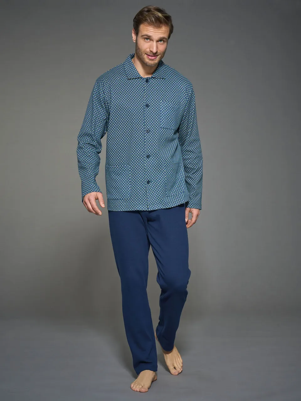 Ragno Sport pigiama lungo aperto cotone interlock blu