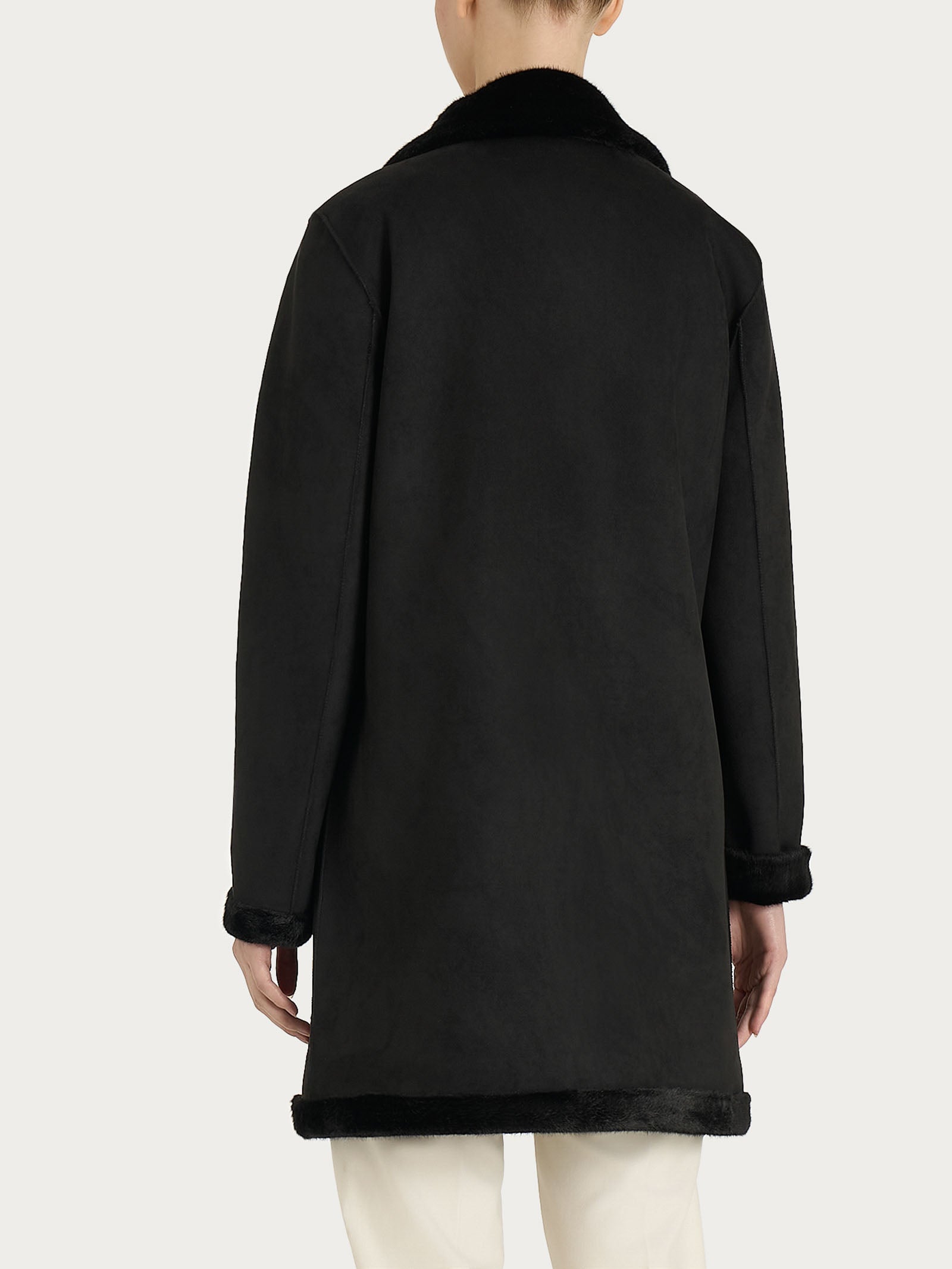 Ragno Vegan Shearling cappotto corto donna nero double-face