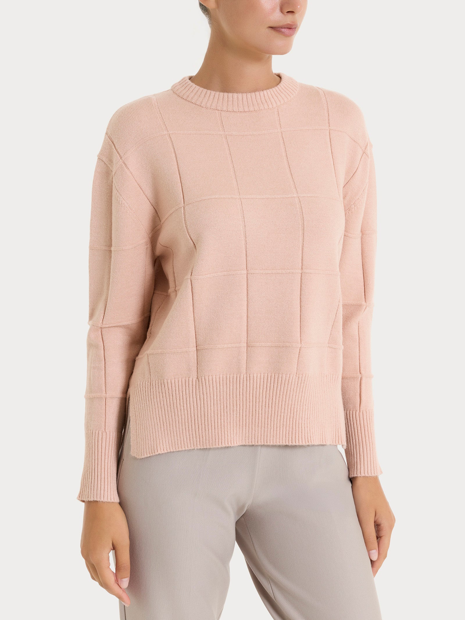 Ragno Super Soft Maglia Girocollo Check Cameo Rose Boxy
