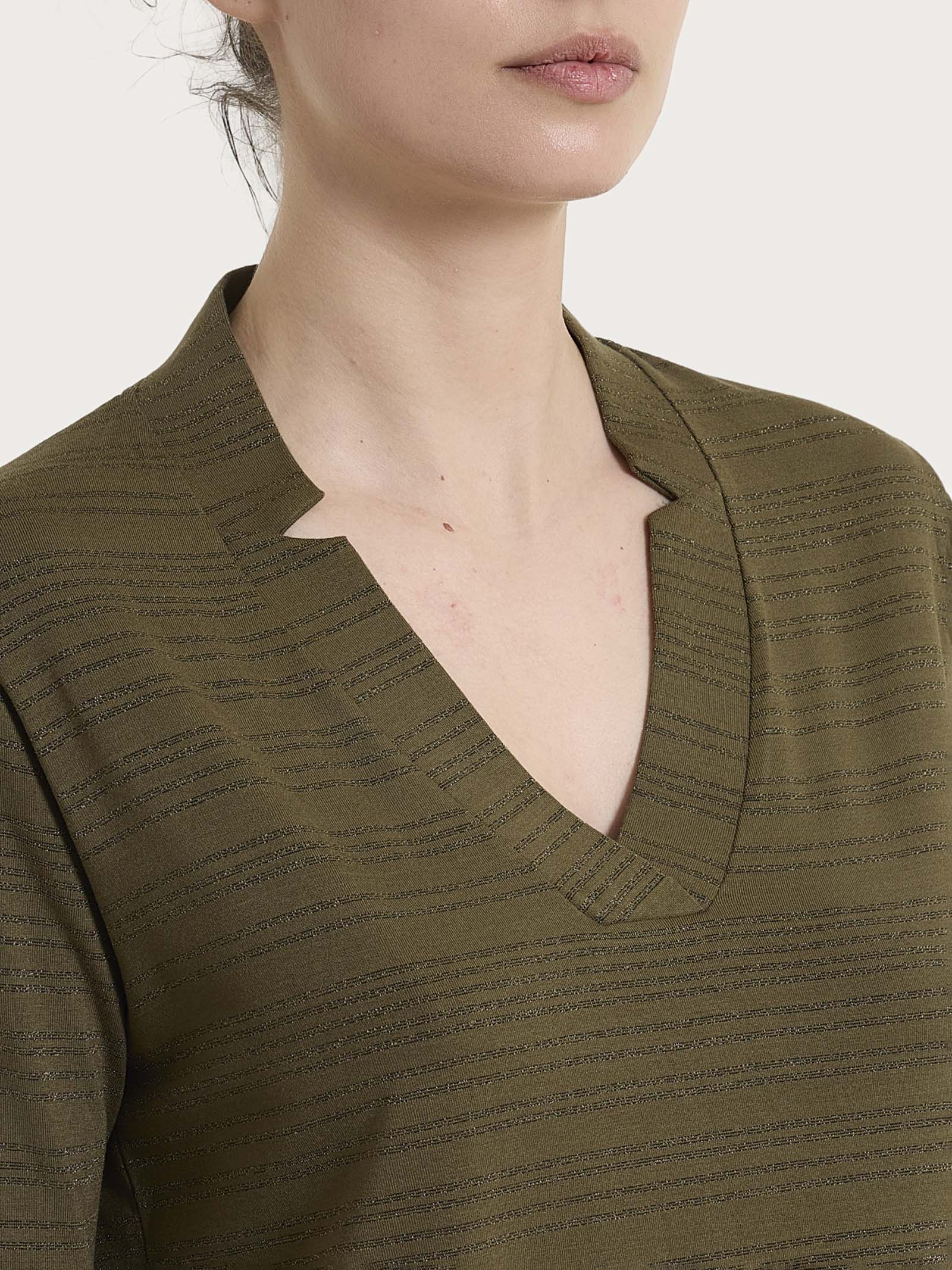 Ragno Viscosa Summer maglietta scollo a V righe Dark Olive soft