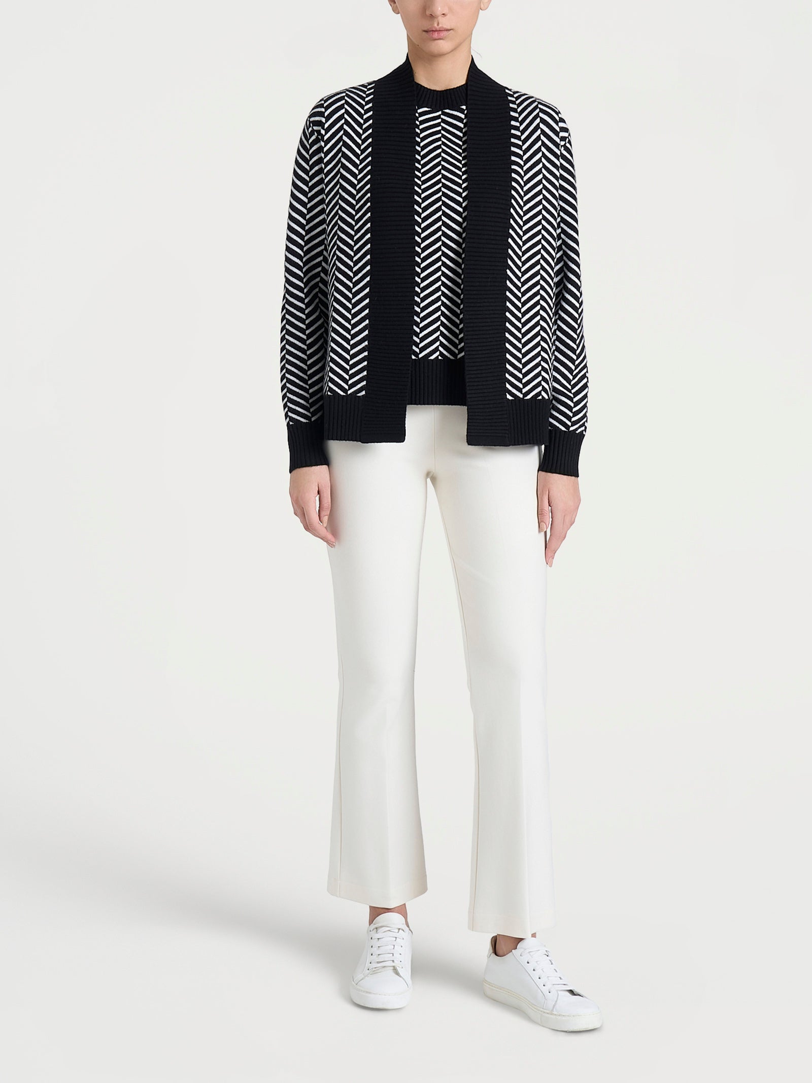Ragno Super Soft Cardigan Aperto Spigato Nero Boxy