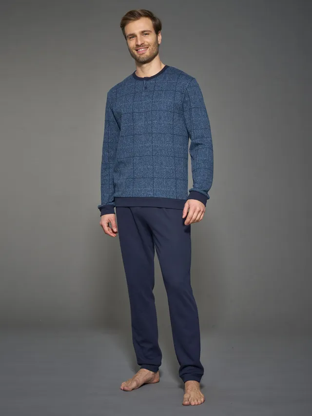 Ragno Cotton Eco Pile Pigiama Serafino Uomo Fant. Denim caldo