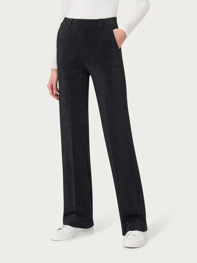 Ragno Compact Wide Leg pantalone ampio nero jacquard tasche