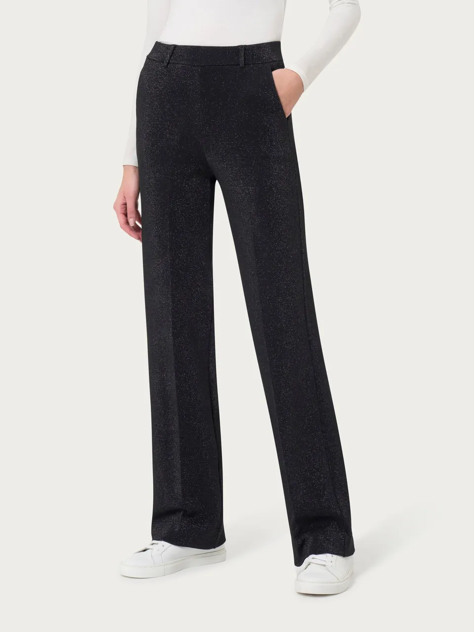 Ragno Compact Wide Leg pantalone ampio nero jacquard tasche