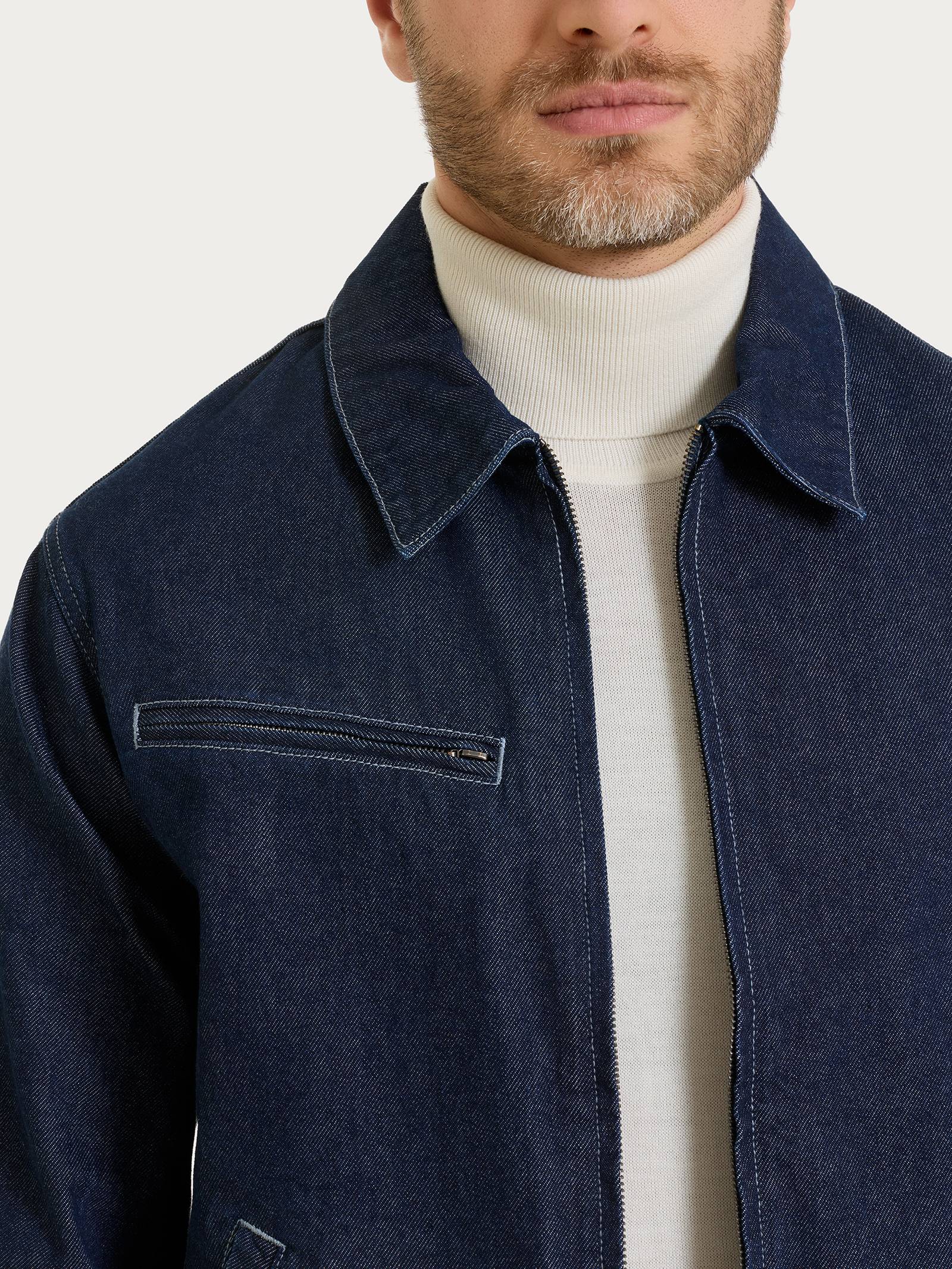 Ragno Super Denim giacca zip Dark Navy cotone