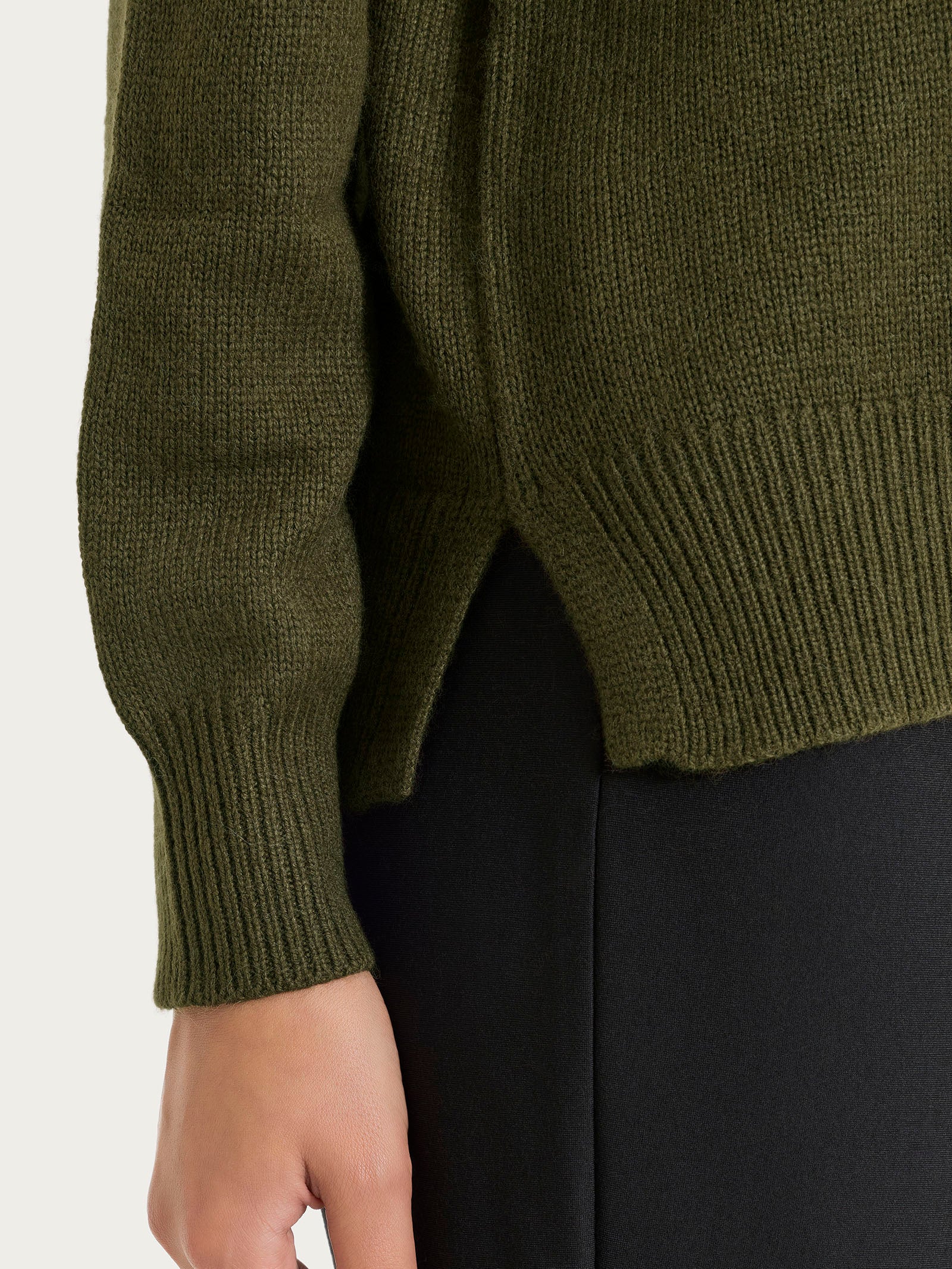 Ragno Natural Soft Cardigan Dark Olive collo alto boxy