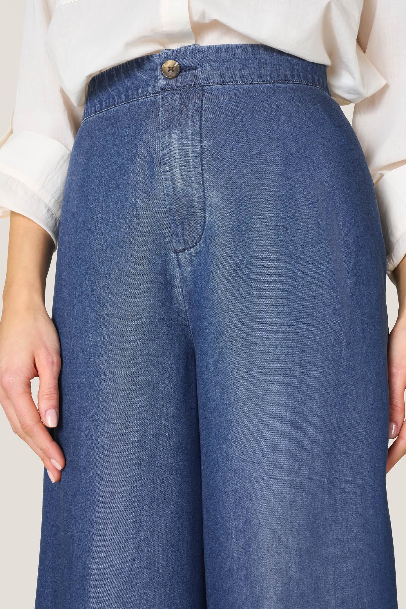 Goldenpoint Pantaloni Cropped Chambray Vita Semi-elasticata donna