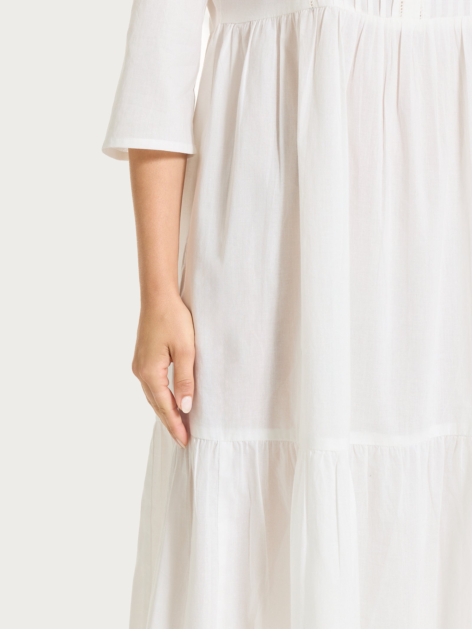 Ragno Mussola di Cotone Vestito lungo balze abito bianco