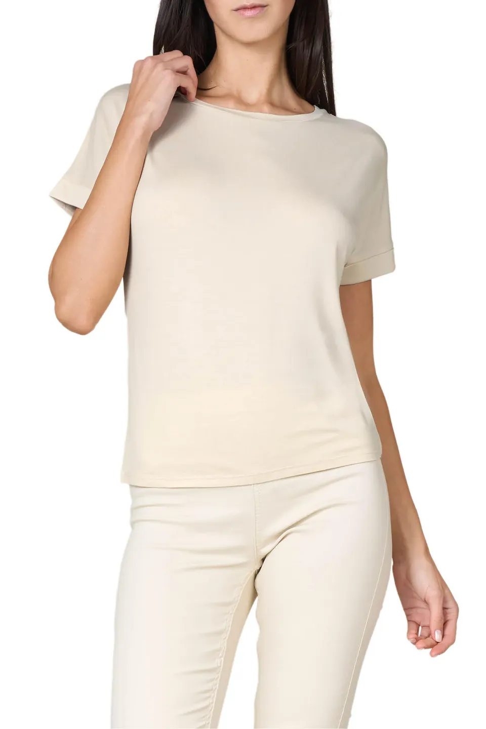 Goldenpoint Maglia Scollo Tondo Manica Corta Risvolto Lunghezza Regolare donna
