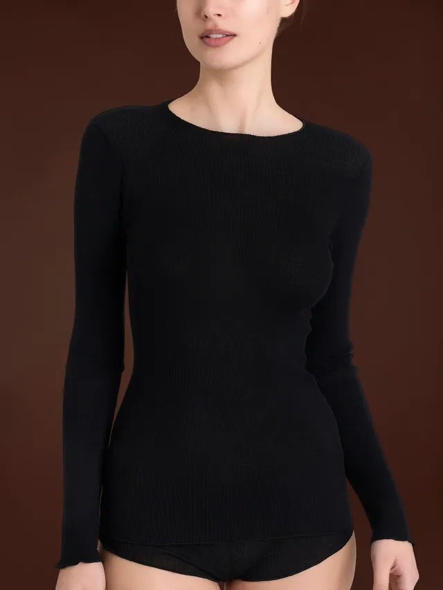 Ragno Lana Seta Maglia Girocollo Nero lana merino