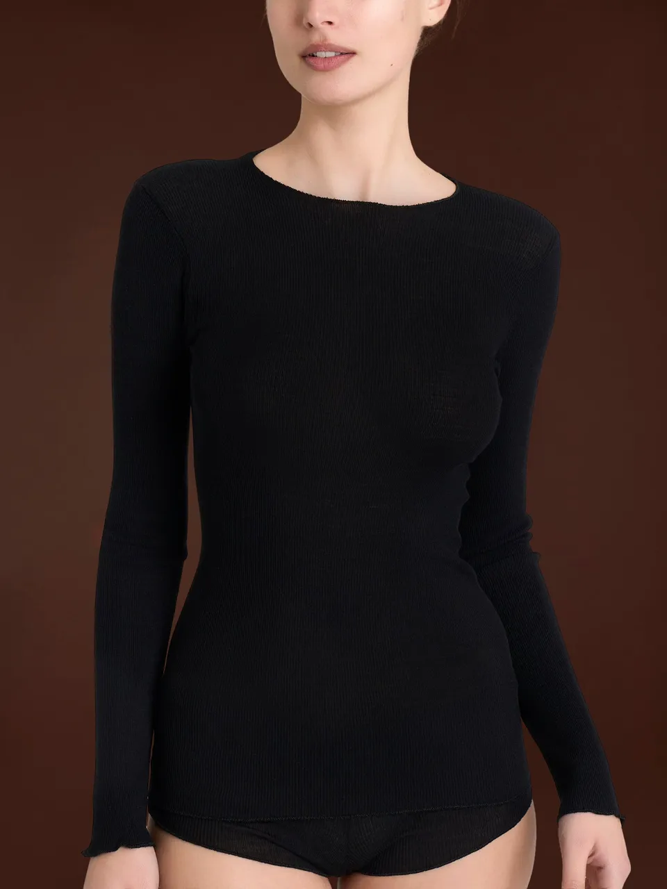 Ragno Lana Seta Maglia Girocollo Nero lana merino