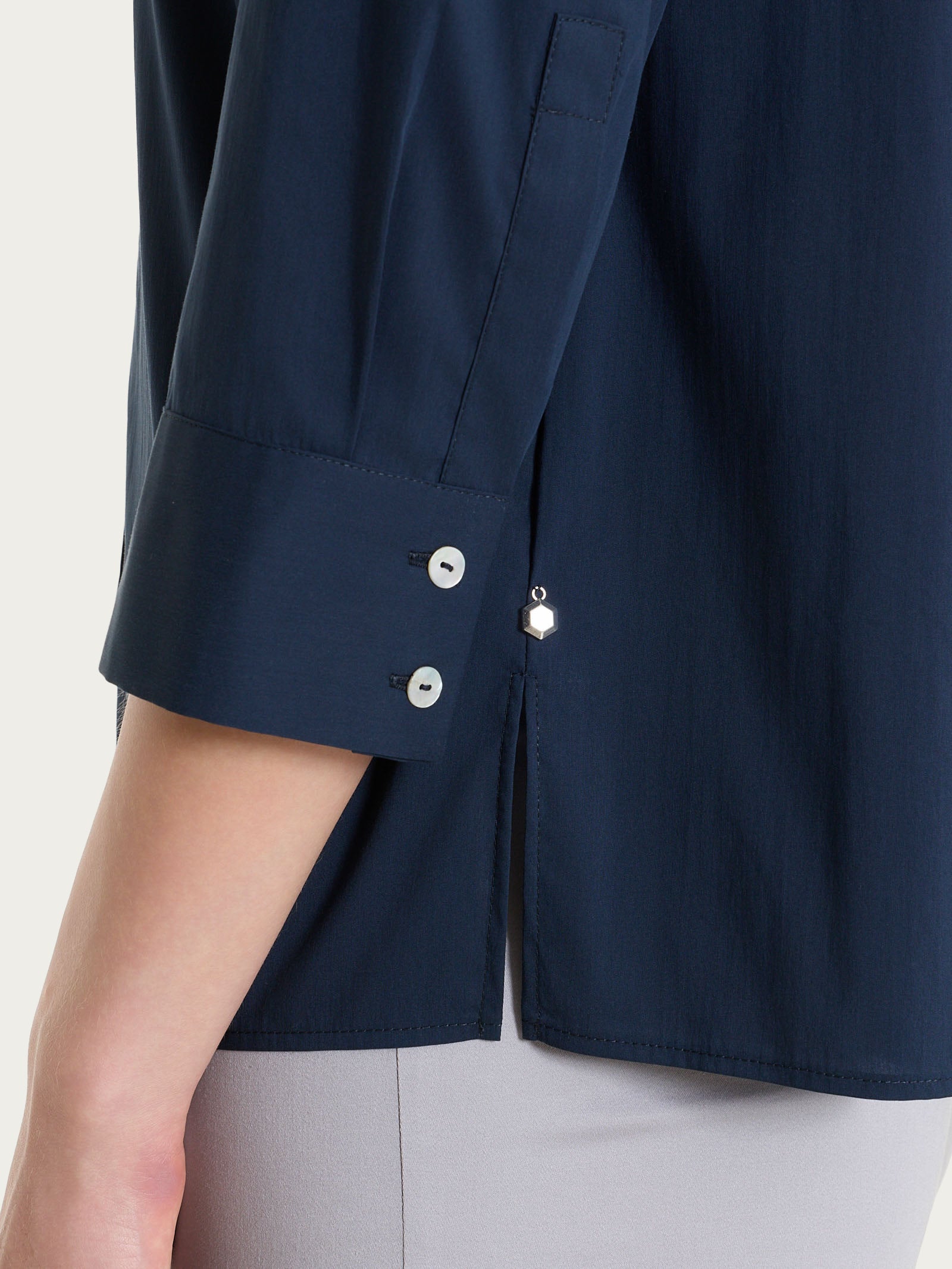 Ragno Poplin Cotone Camicia con Manica 3/4 blu Bleu fresca