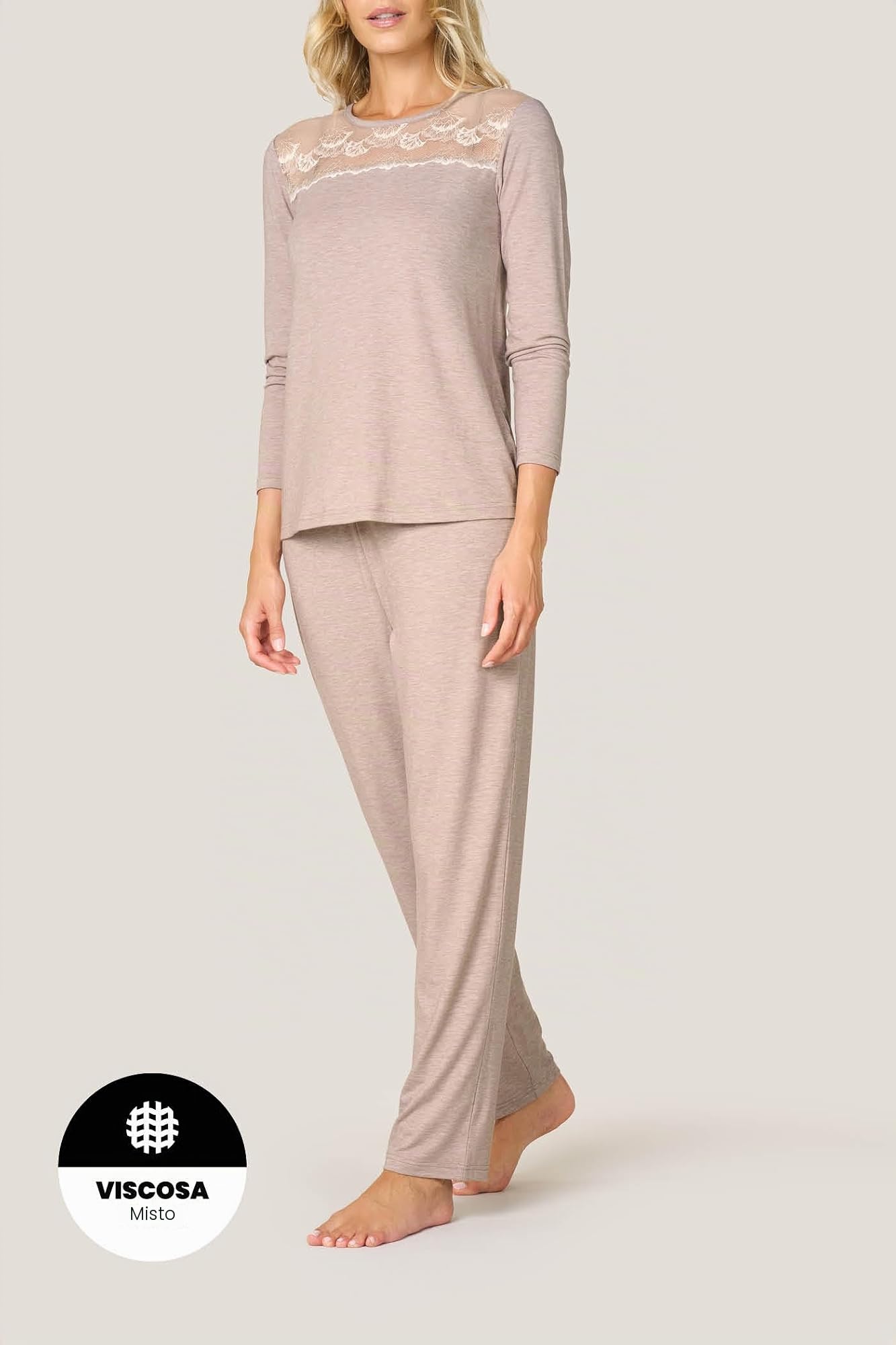 Goldenpoint Regular Pizzo pigiama lungo donna maniche lunghe