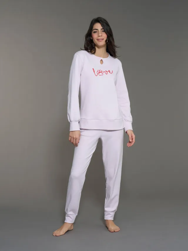 Ragno pigiama lungo cotone Lavender Fog scollo goccia