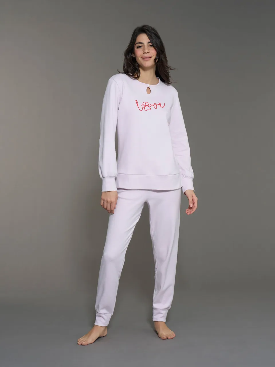 Ragno pigiama lungo cotone Lavender Fog scollo goccia
