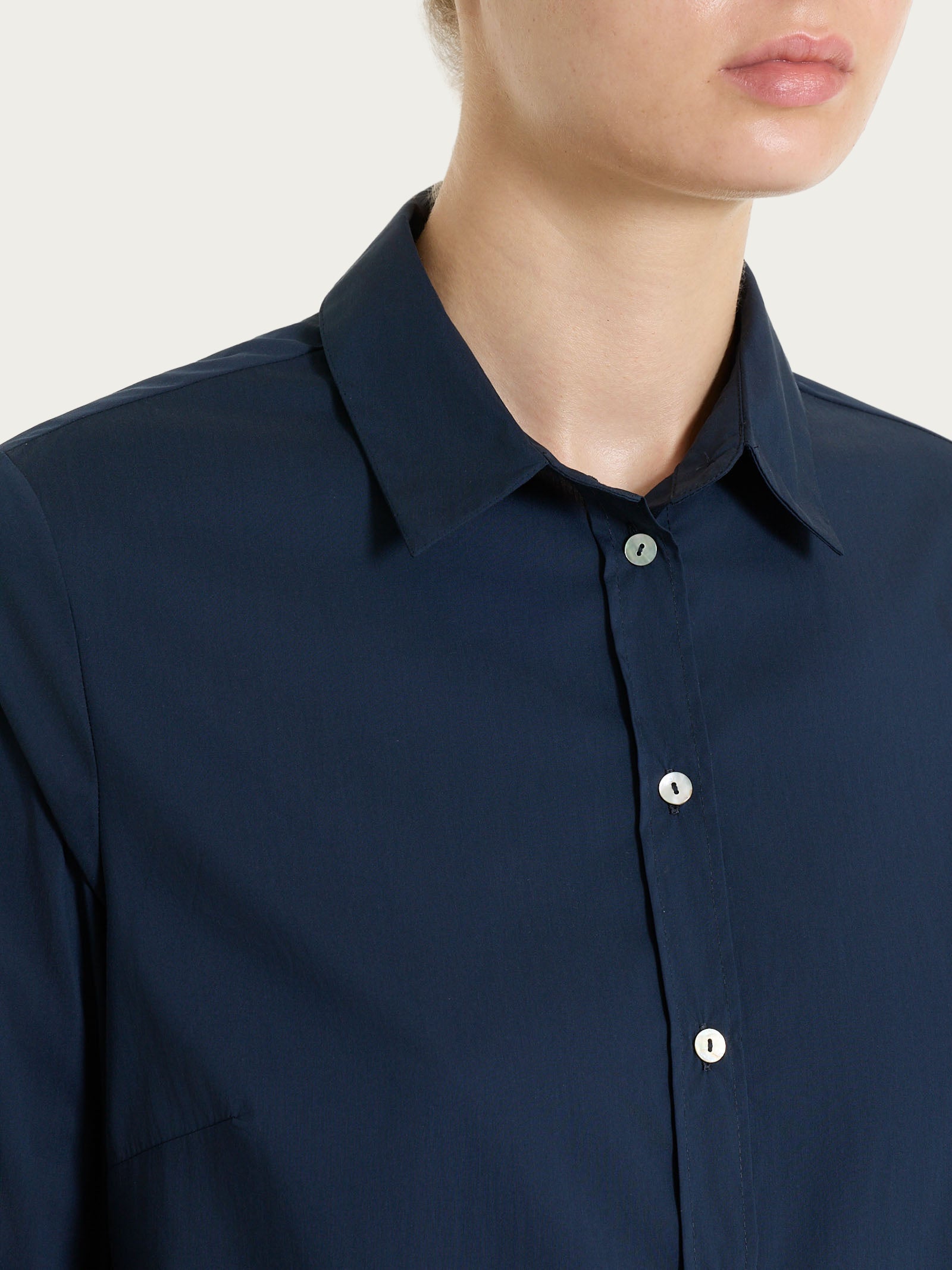 Ragno Poplin Cotone Camicia con Manica 3/4 blu Bleu fresca