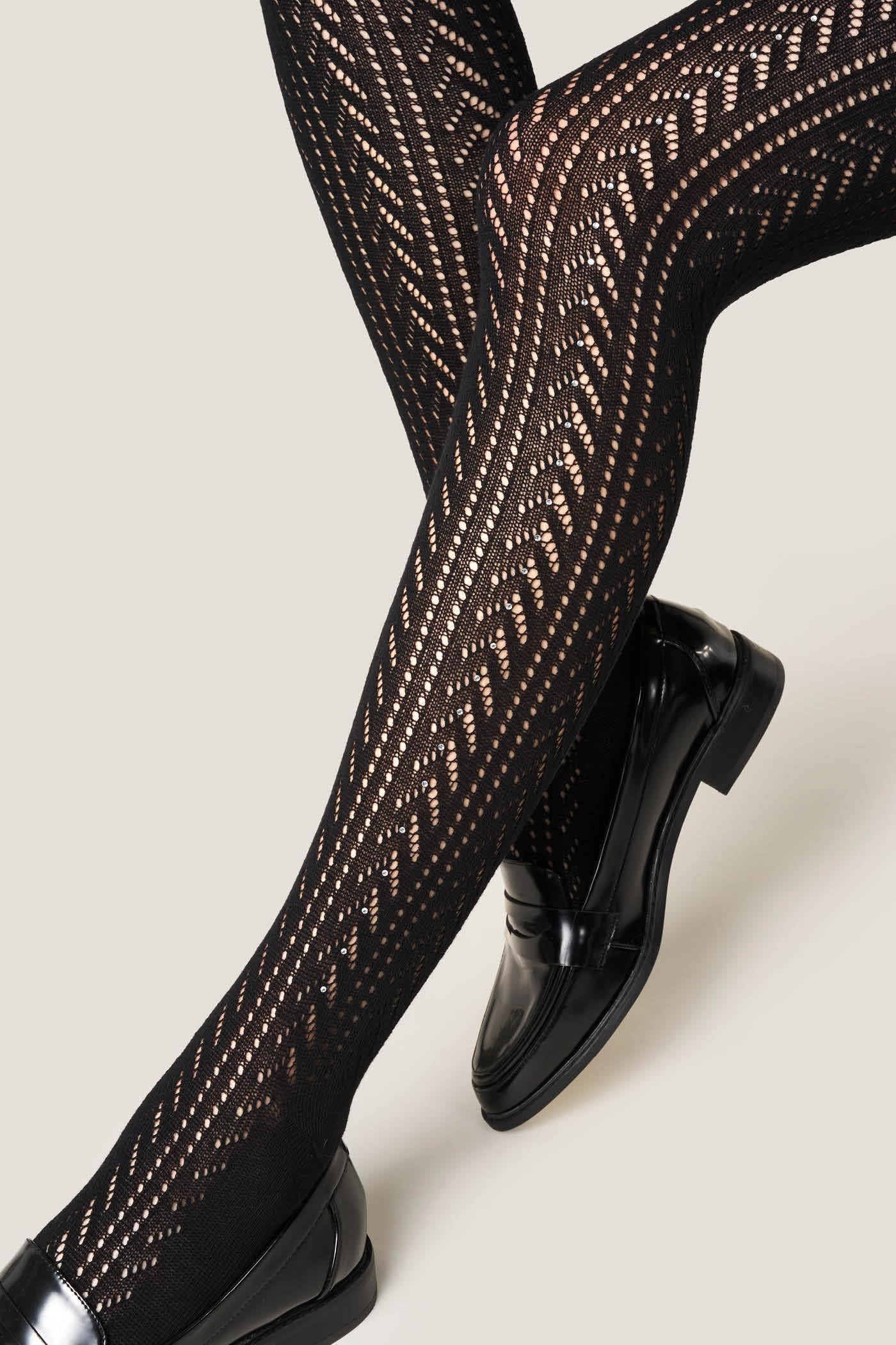 Goldenpoint Chevron collant traforato con strass motivo chevron