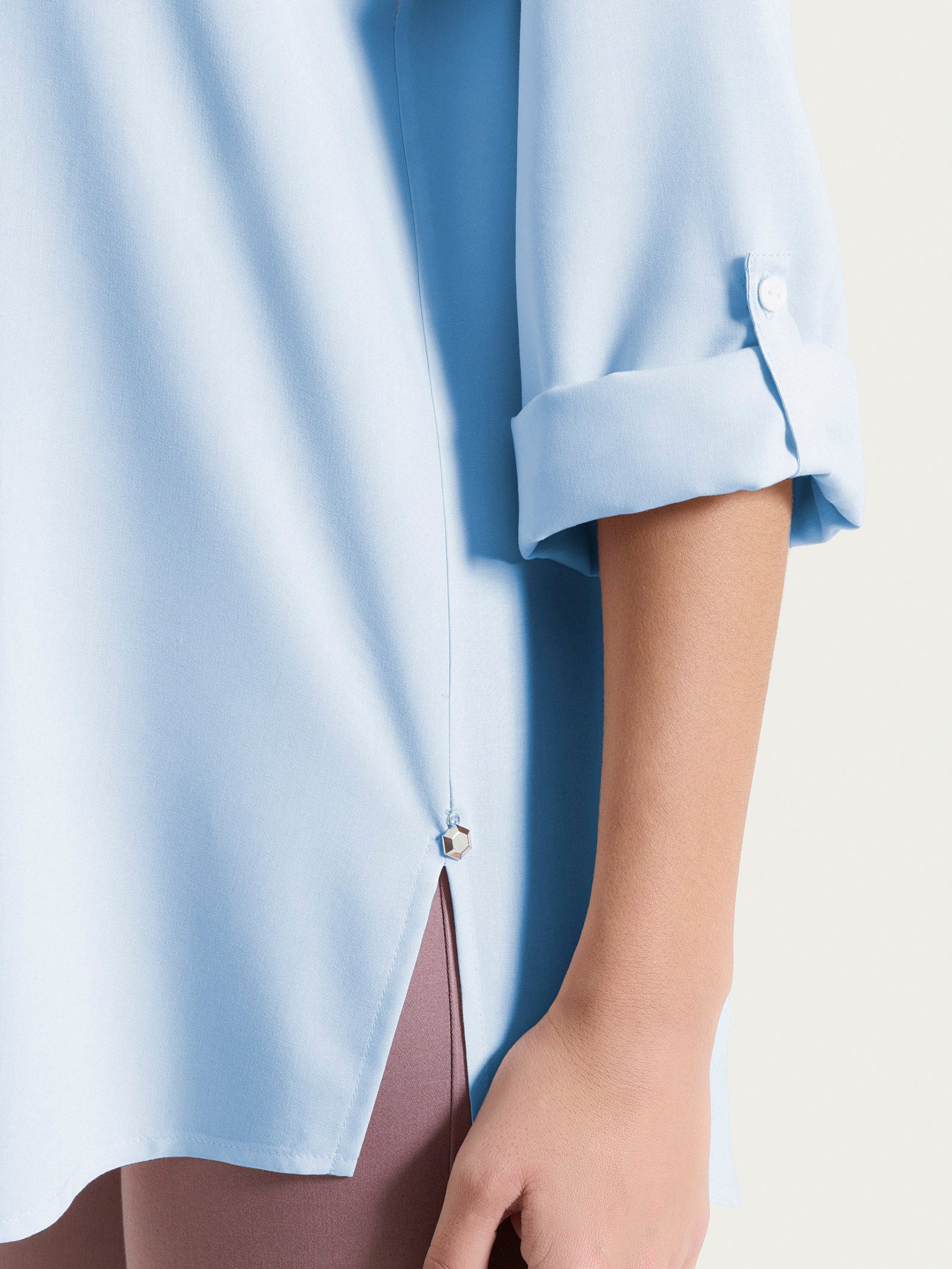 Ragno Voile Stretch blusa serafino Dusty Blue manica lunga