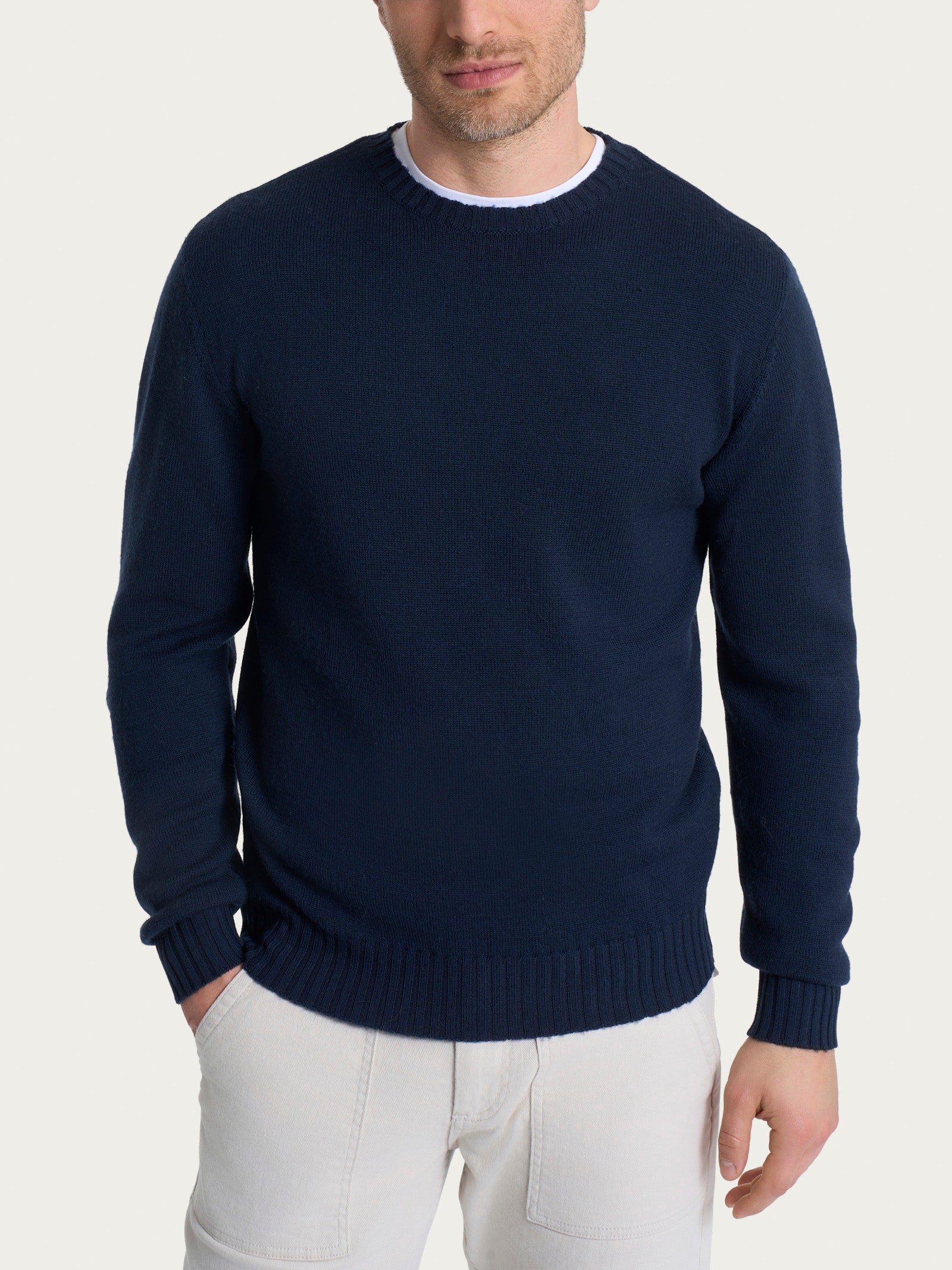 Ragno Merino Soft pull girocollo lana uomo blu leggero