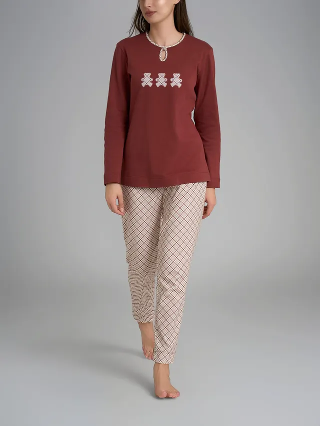 Ragno Pigiama Goccia Donna Cotone Lungo Henna Tartan
