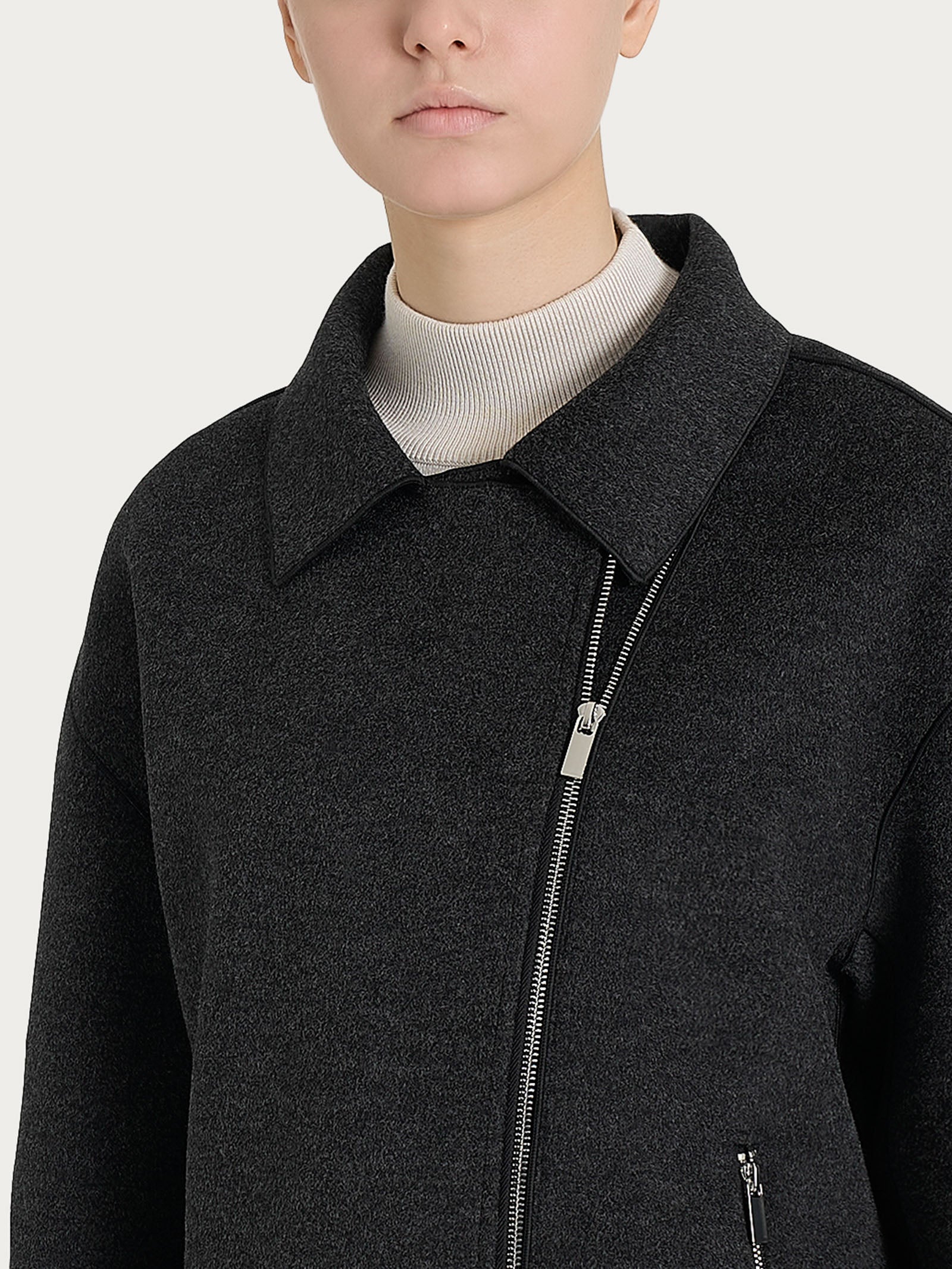 Ragno Vegan Wool Giacca Chiodo scura con zip