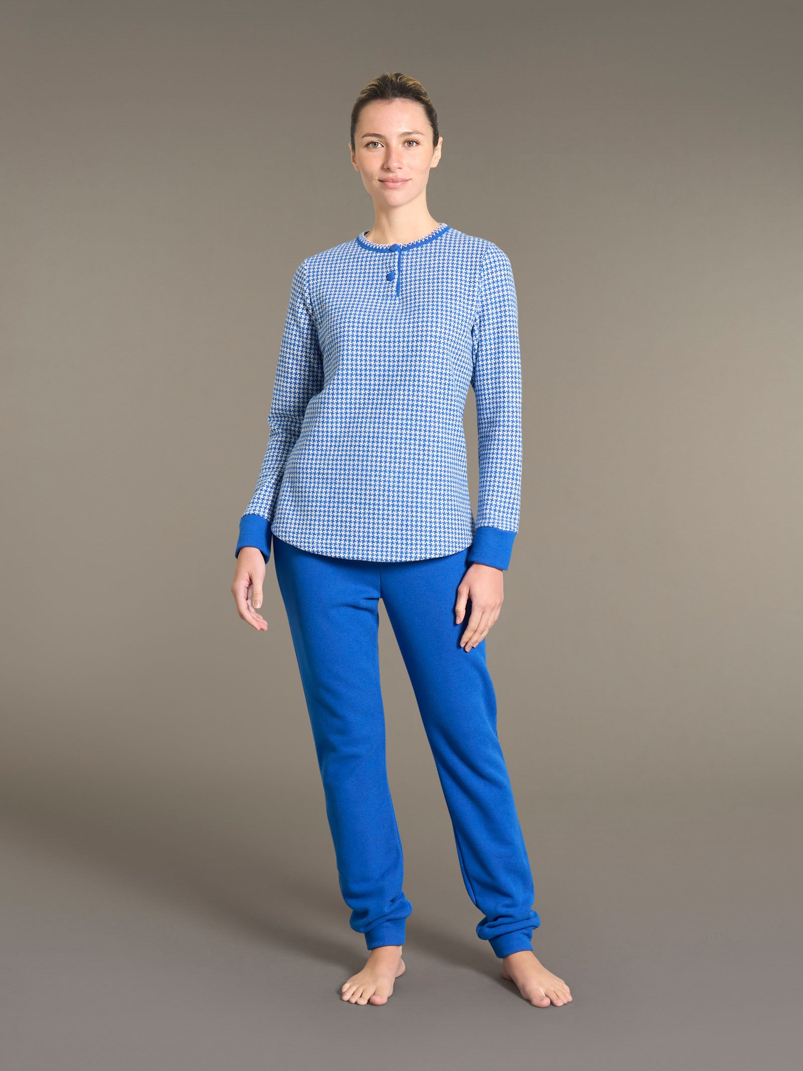 Ragno Cotton Eco Pile Pigiama Serafino Lungo Fant. Bluette Caldo