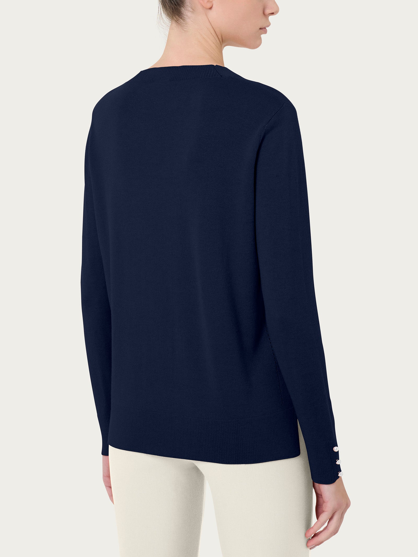 Ragno Merino Soft Maglia Girocollo Bleu Perline