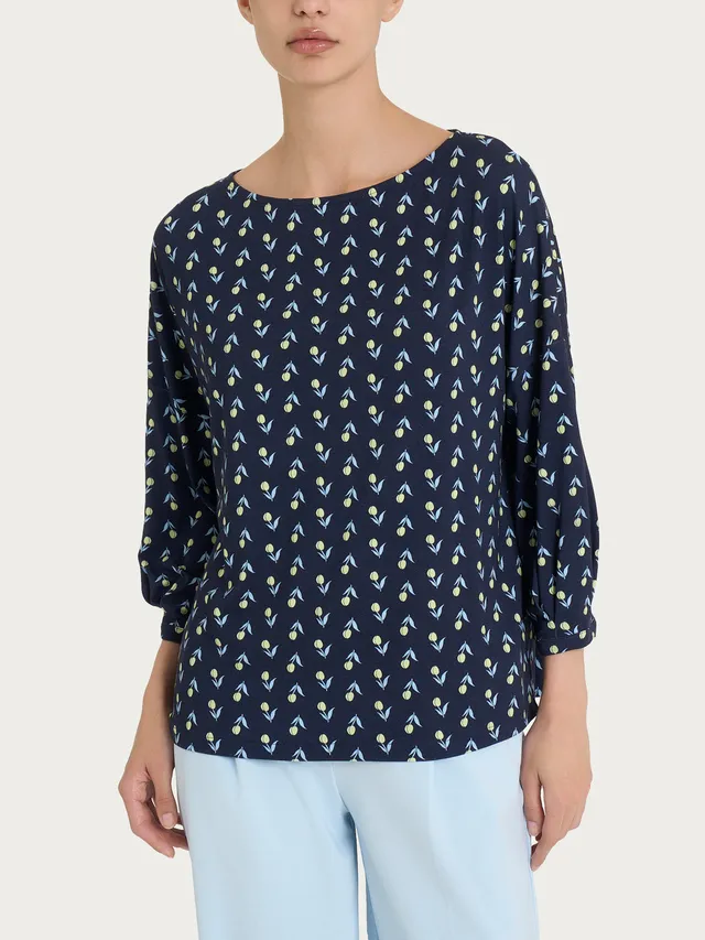 Ragno Crêpe T-shirt Donna Blu Manica 3/4 Viscosa