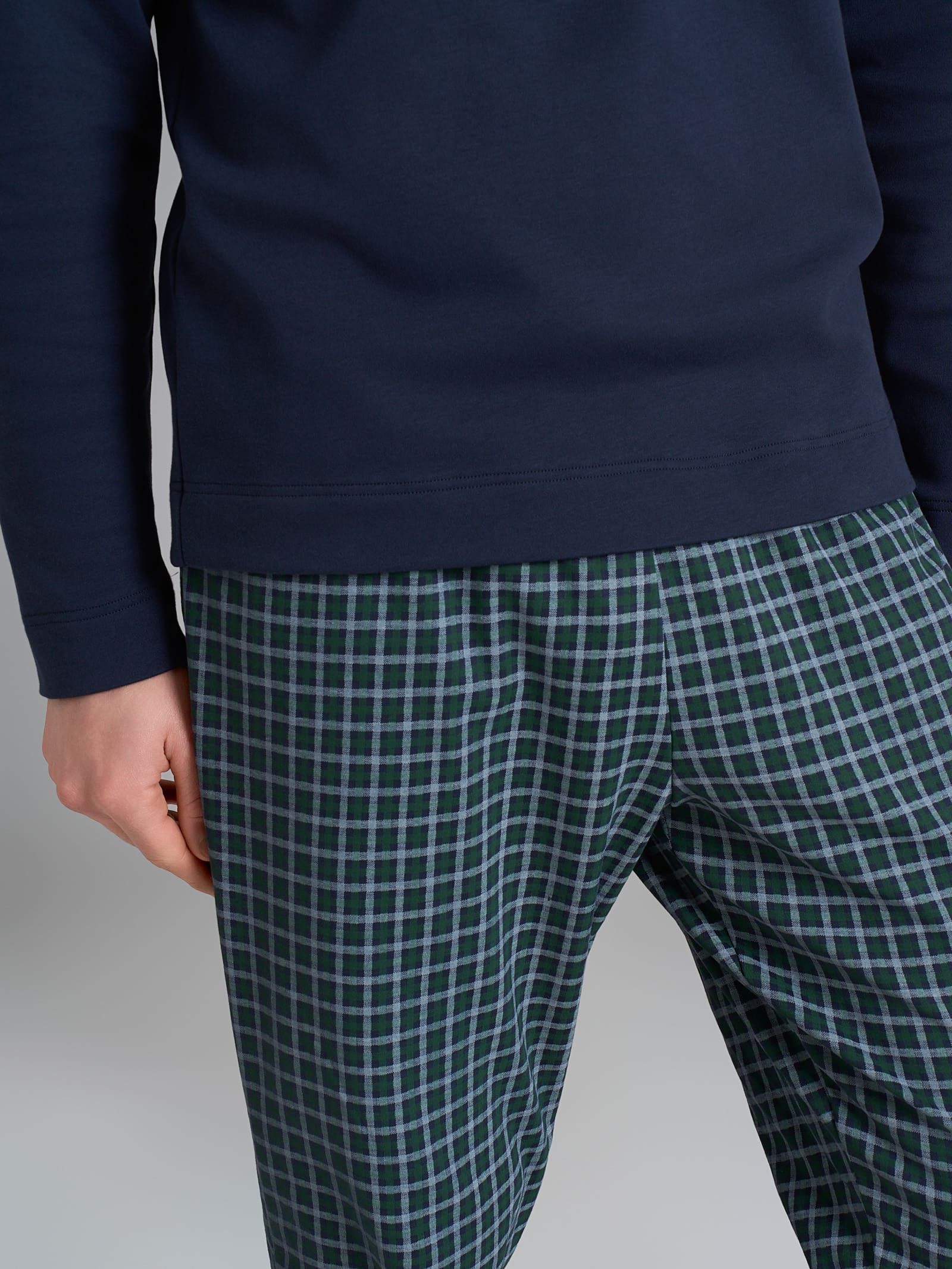 Ragno Pigiama uomo lungo blu cotone interlock tartan