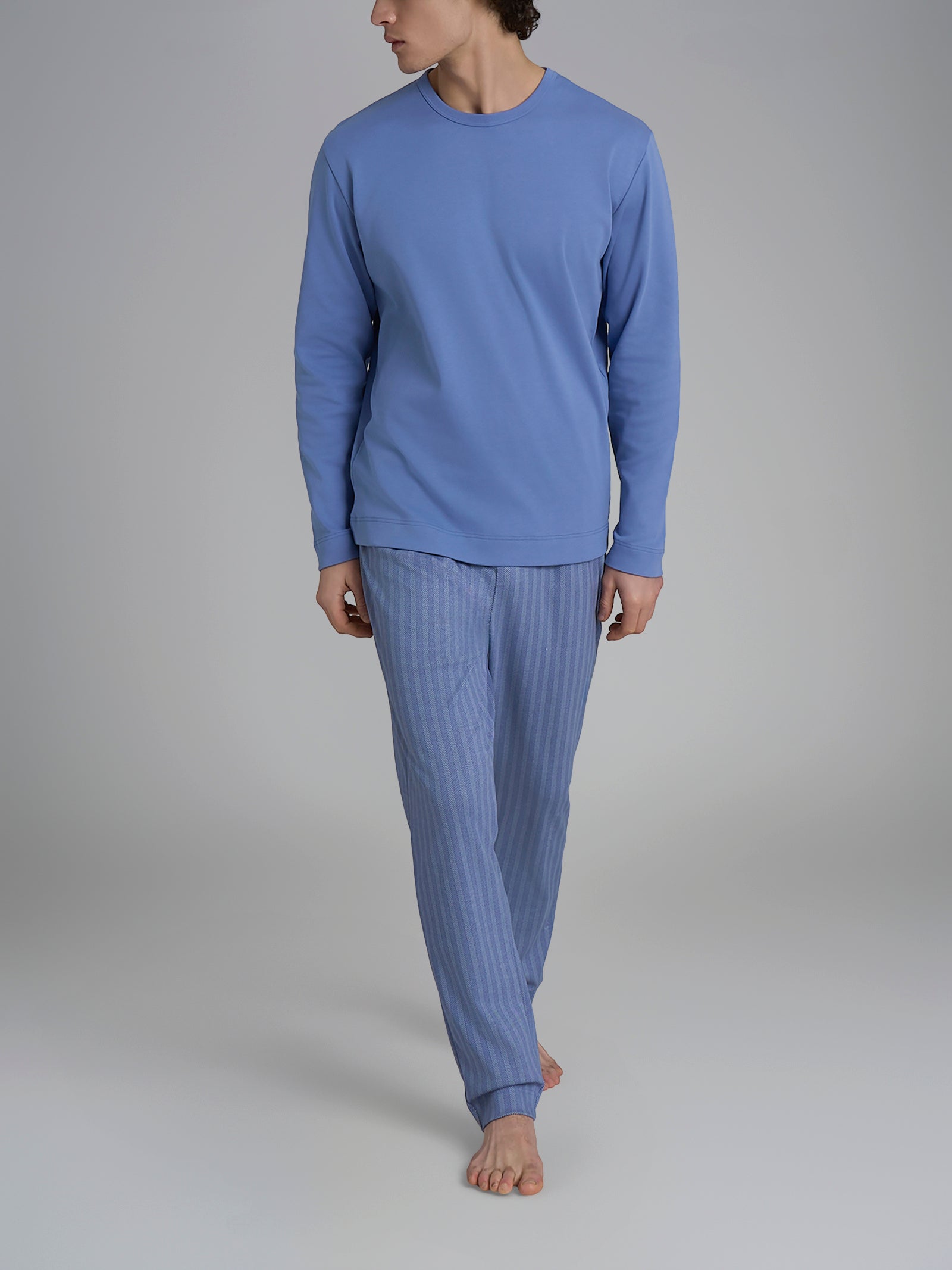 Ragno Sport Pigiama Girocollo Cotone Azzurro Spigato
