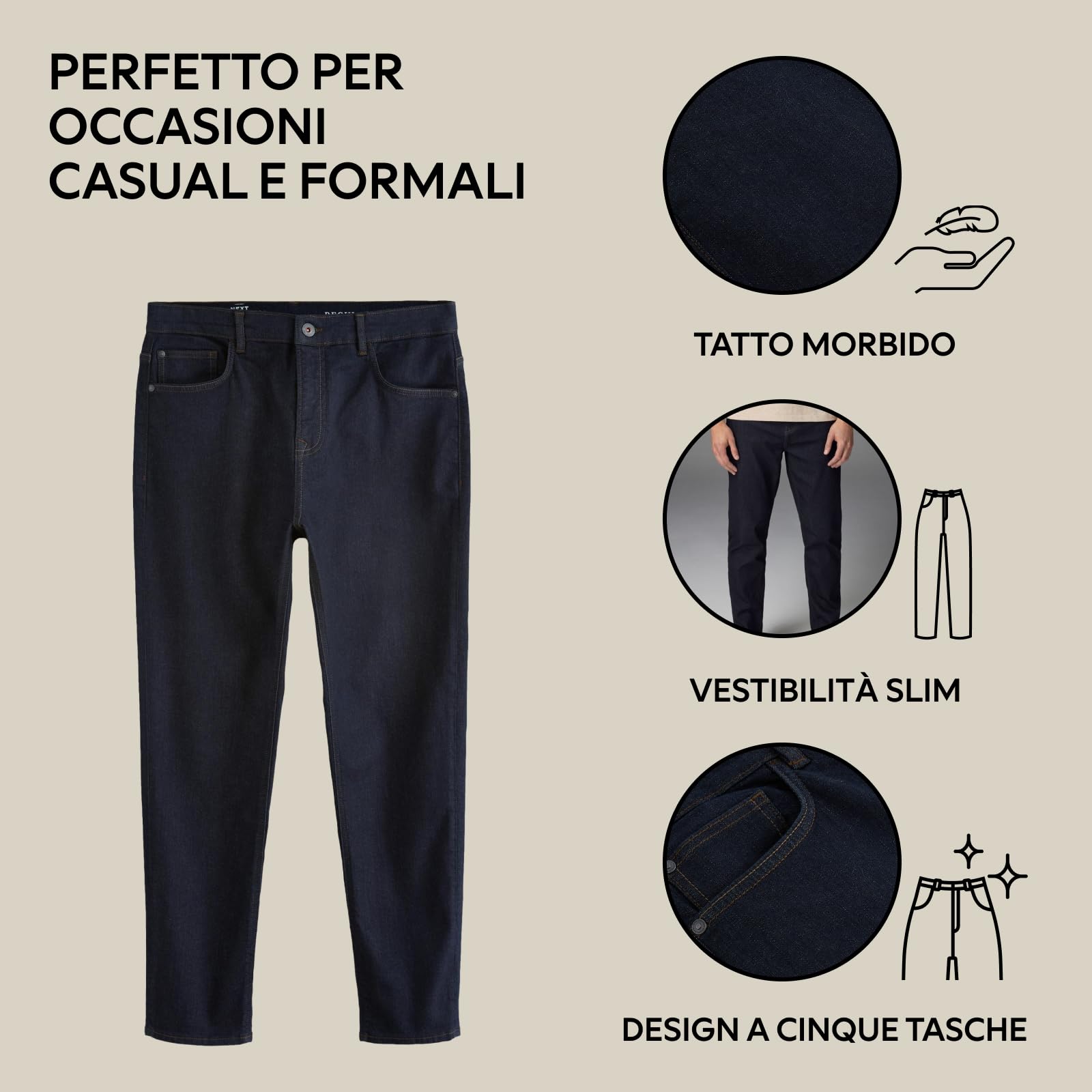 Next jeans classici uomo elasticizzati blu indigo 30W/31L