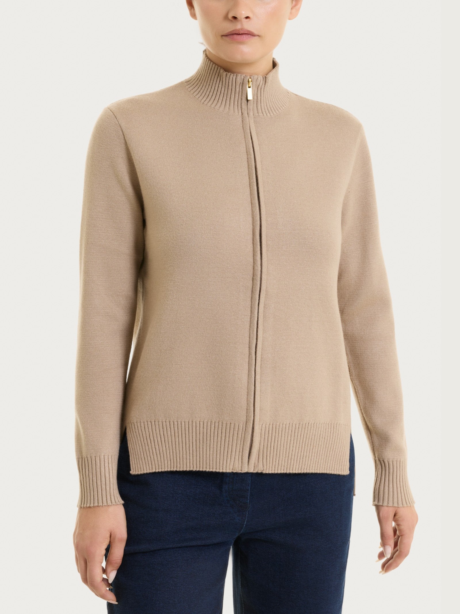 Ragno Super Soft cardigan zip asimmetrico Cammello