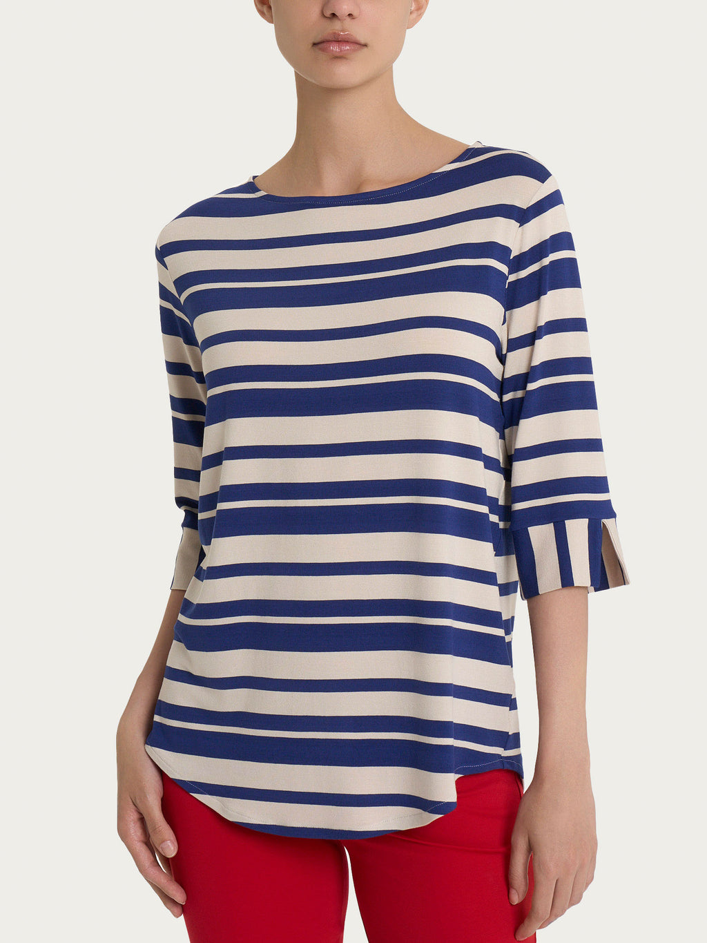 Ragno Viscose Summer T-shirt manica 3/4 blueberry righe