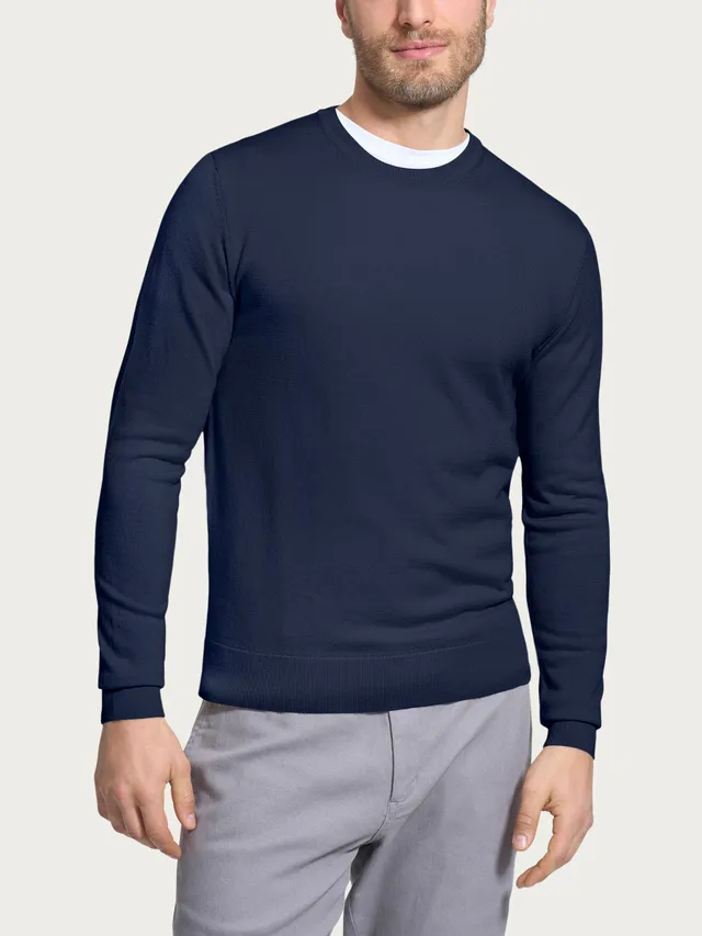 Ragno Merino Soft pull girocollo uomo blu pura lana