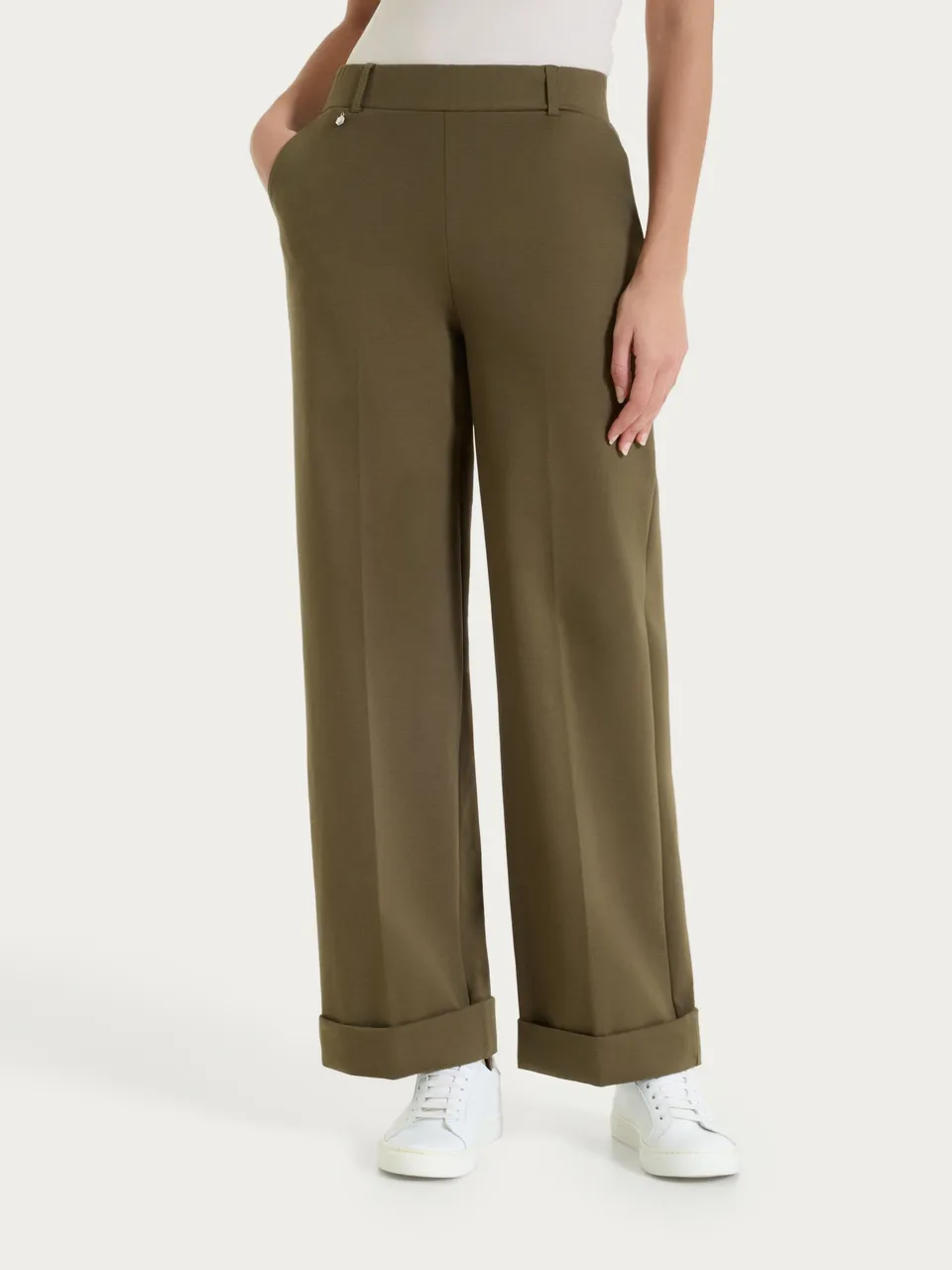 Ragno Compact Light Pantalone Ampio Tasche Dark Olive gamba larga