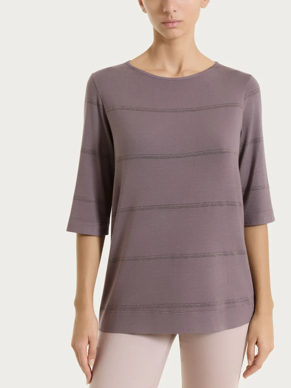 Ragno Viscosa Summer maglietta righe lurex plum truffle manica 3/4