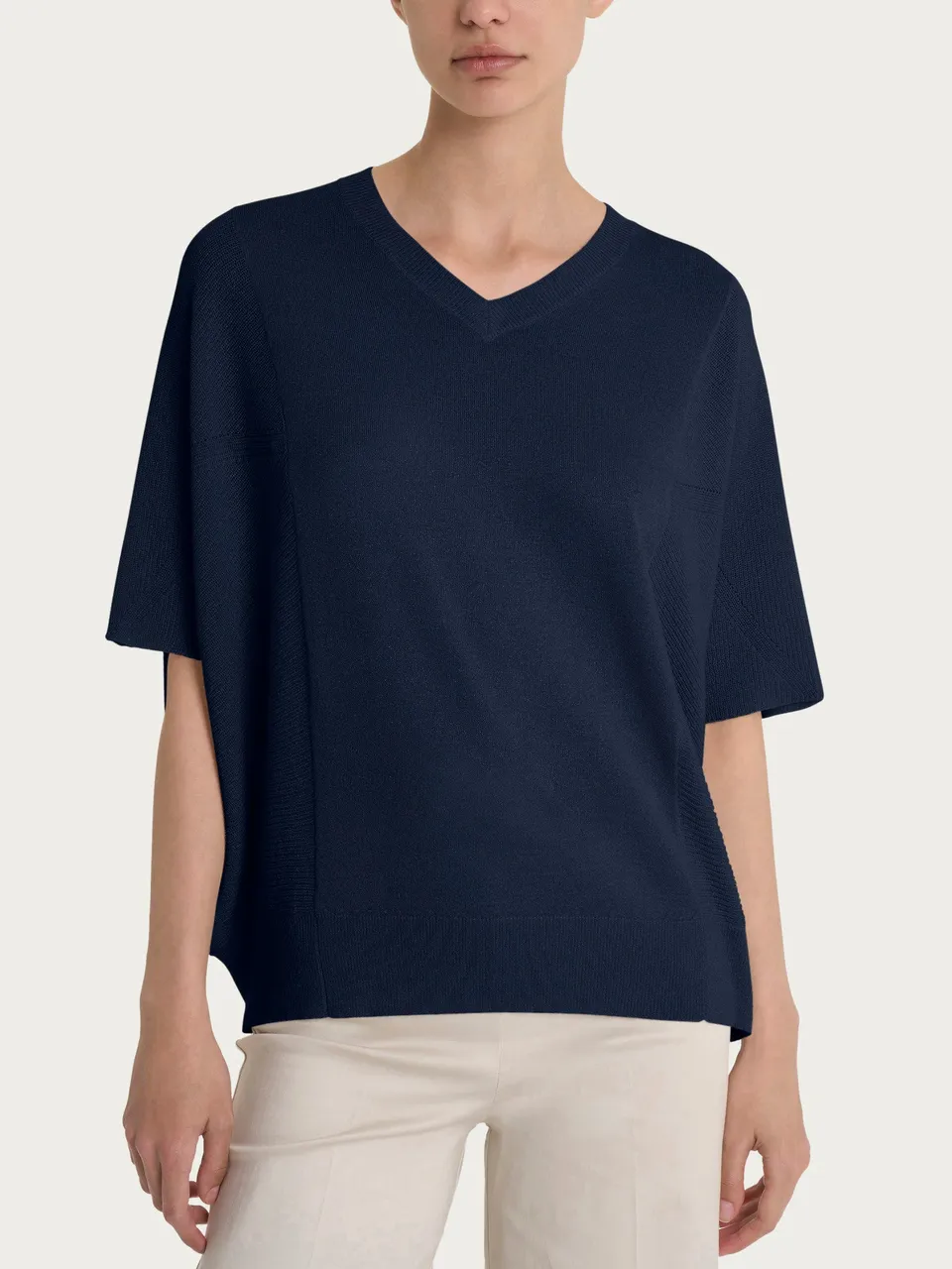 Ragno SL Maglia Scollo a V 3/4 Bleu crepe lurex