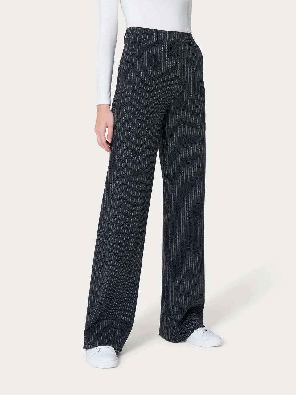 Ragno Compact The Wide Leg pantalone palazzo nero lurex