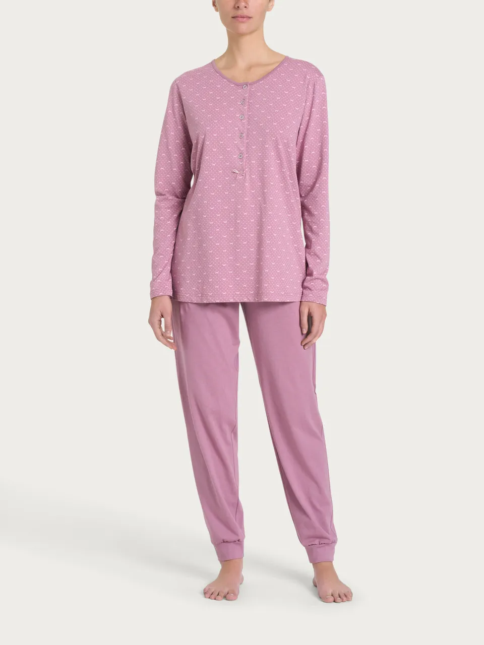 Ragno Pigiama Serafino jersey cotone Fant. Dusky Orchid manica lunga