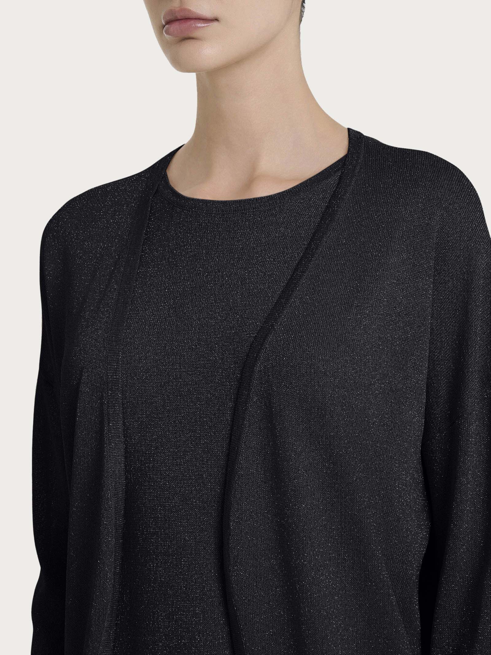 Ragno Viscosa Summer Cardigan Crepe Lurex Nero Lungo